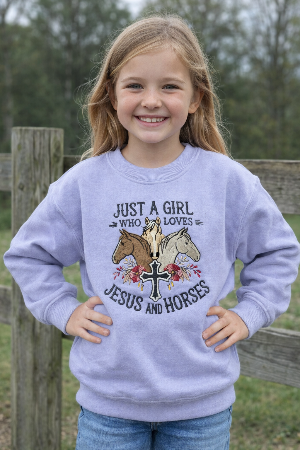Just a Girl Who Loves Jesus and Horses Youth Sweatshirt