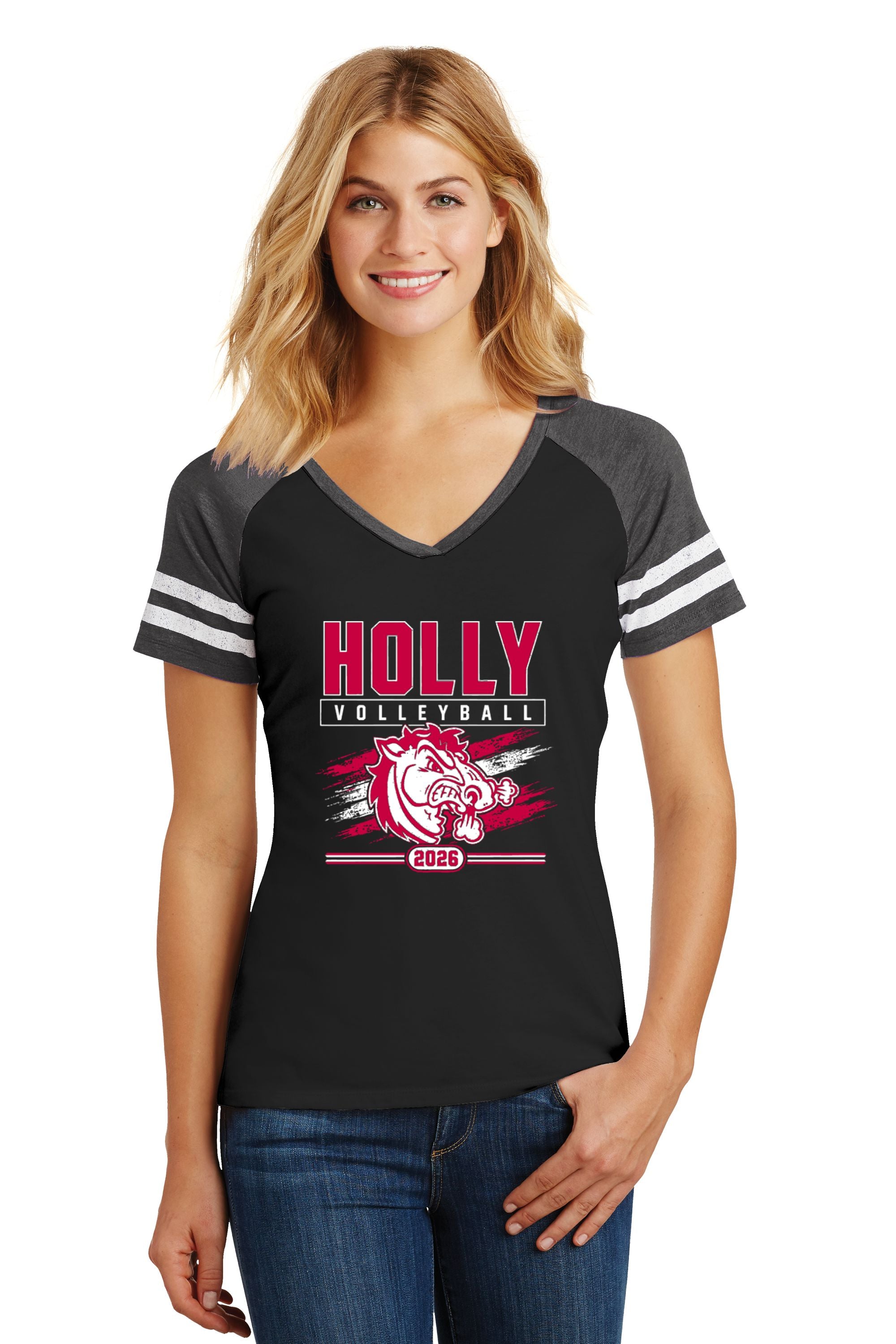Holly Volleyball Game V-Neck Tee