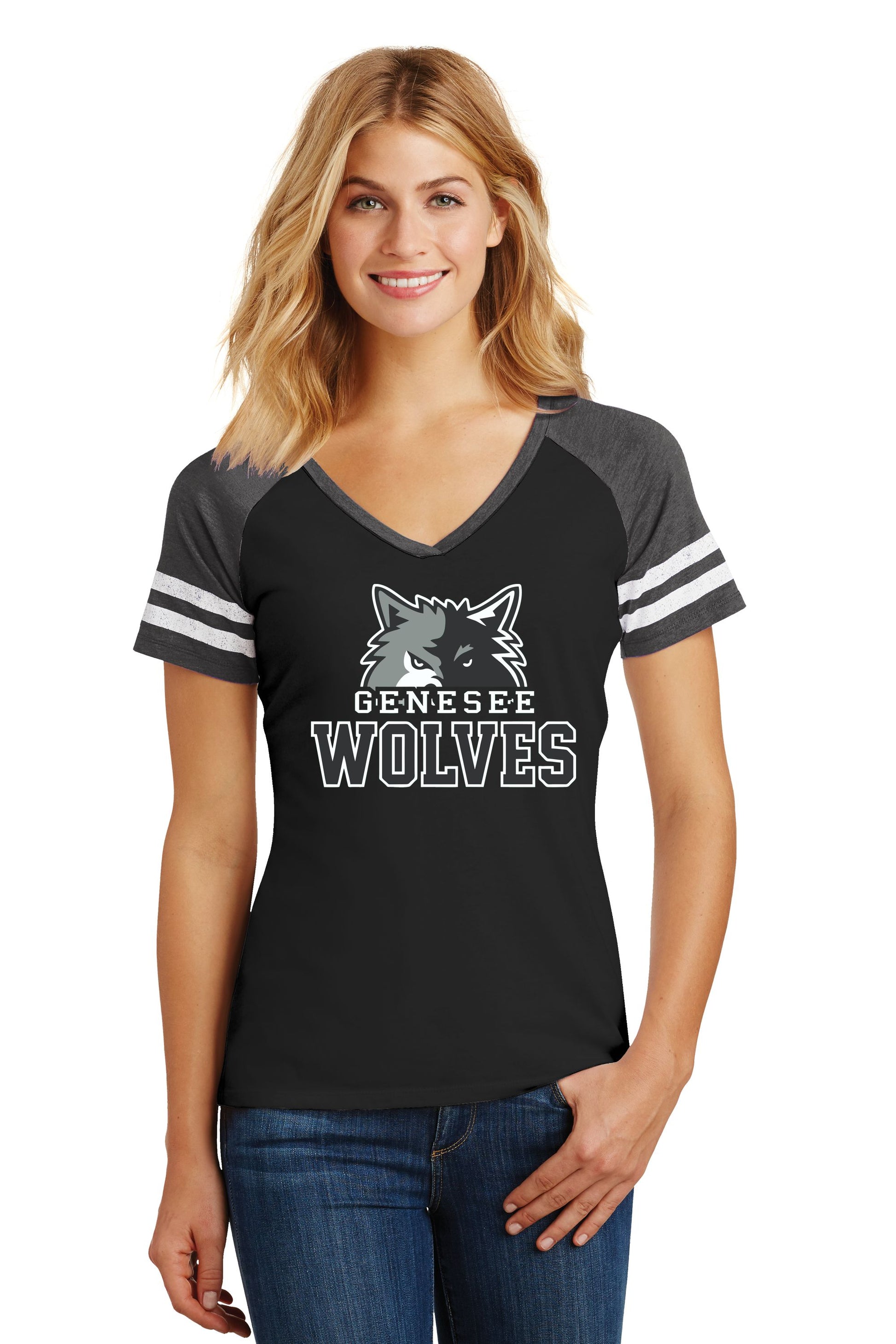 Genesee Wolves Game V-Neck Tee -GWPTO