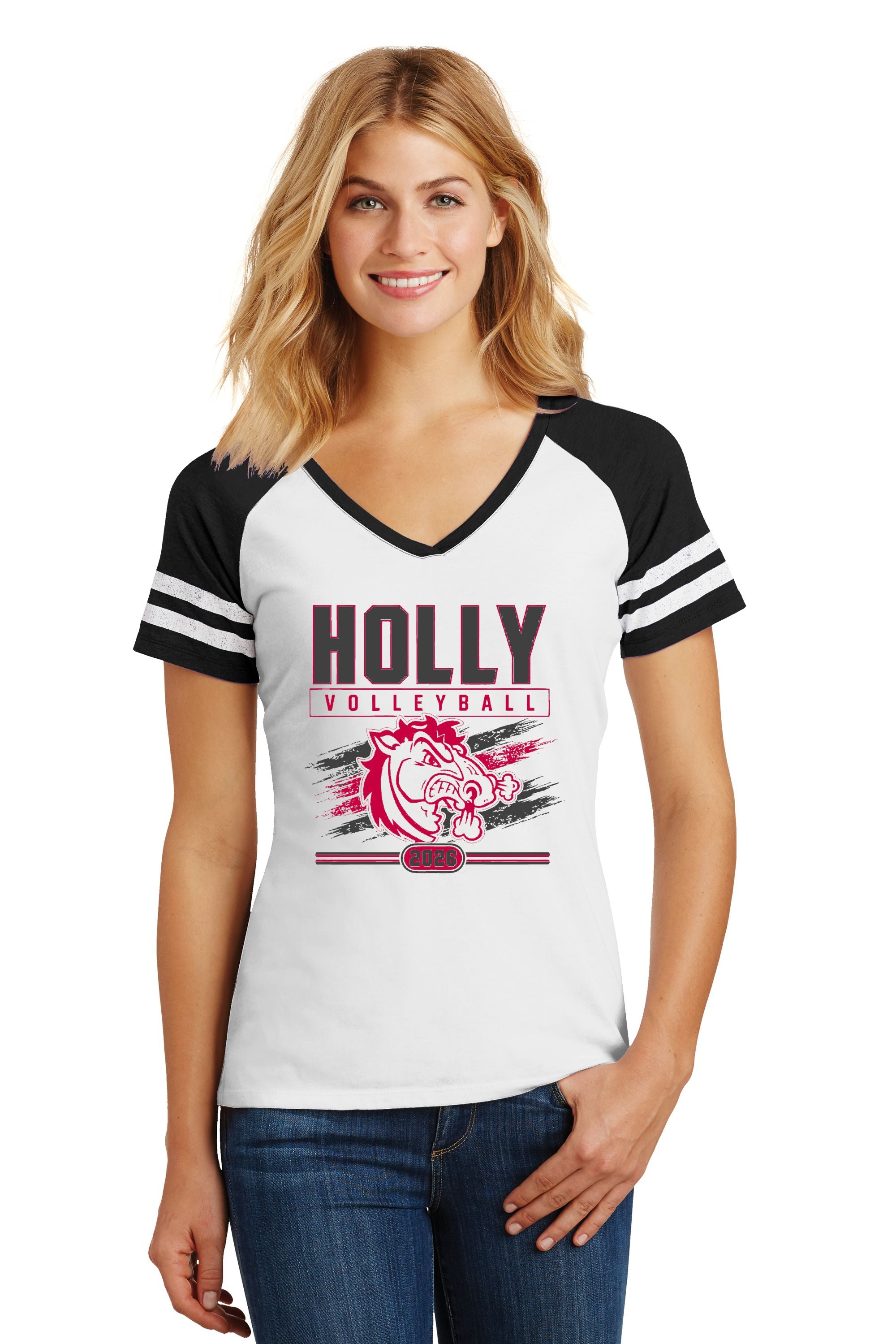 Holly Volleyball Game V-Neck Tee