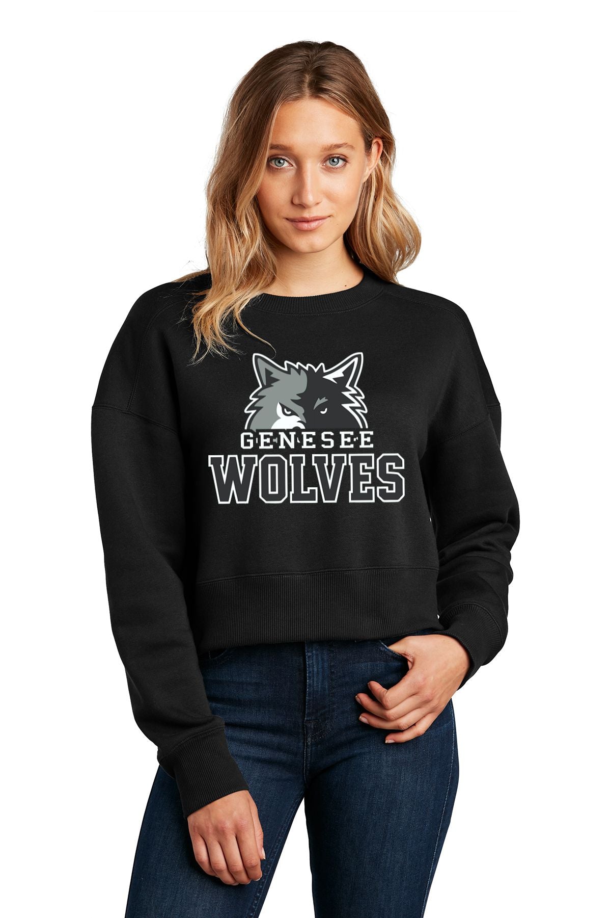 Genesee Wolves District® Women’s Perfect Weight® Fleece Cropped Crew -GWPTO