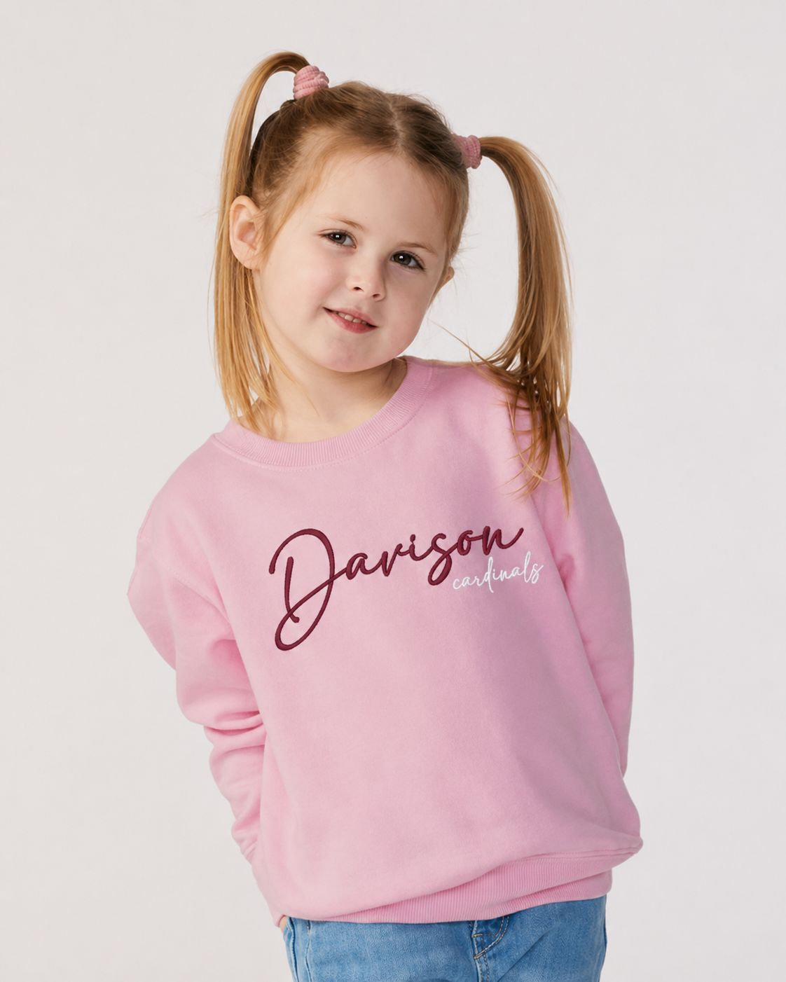Pink Davison Cardinals Script Toddler Crew Sweatshirts