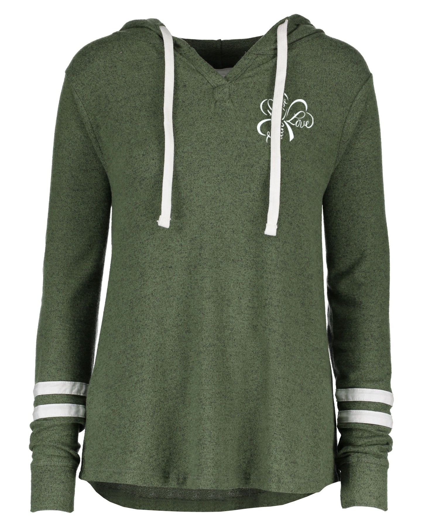 Faith Hope Love Shamrock Ladies Hacci Pullover Hood