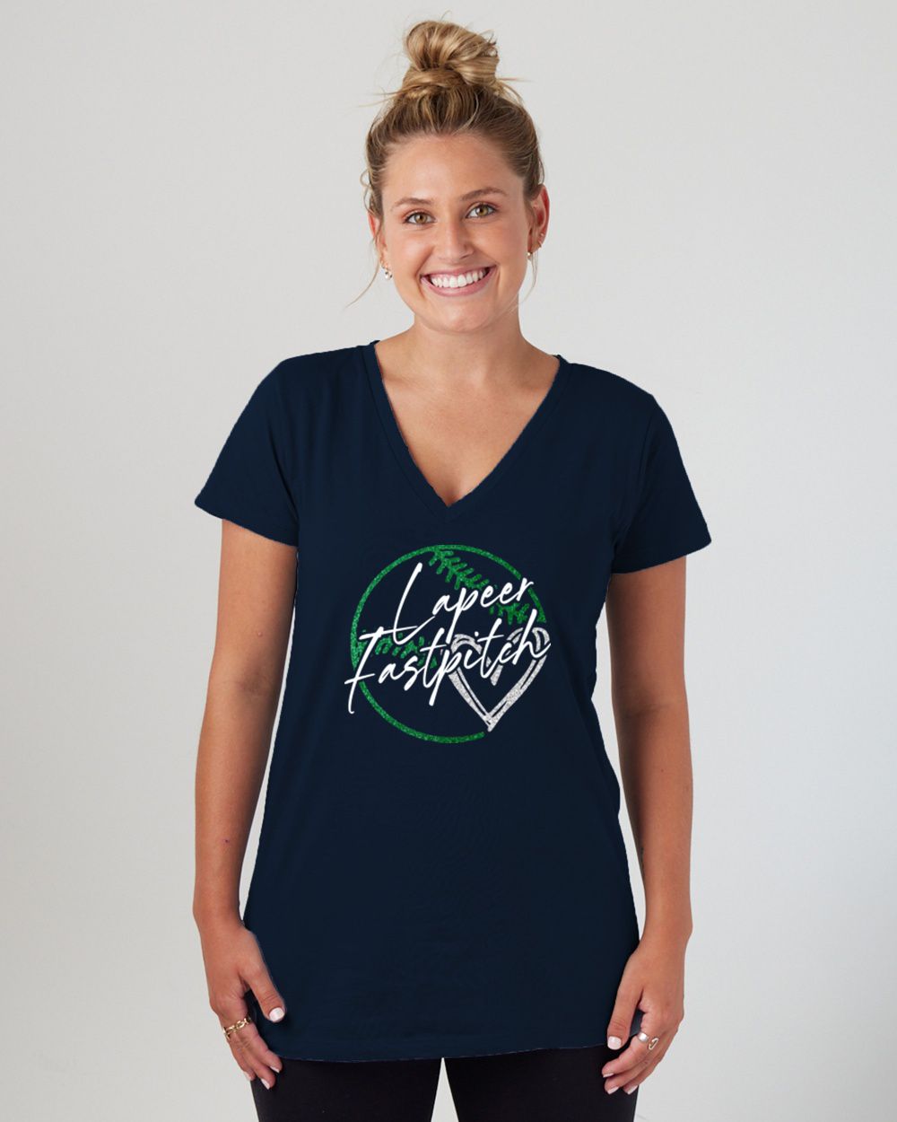Lapeer Fastpitch Glitter Ladies Essential Relaxed V-Neck Tee