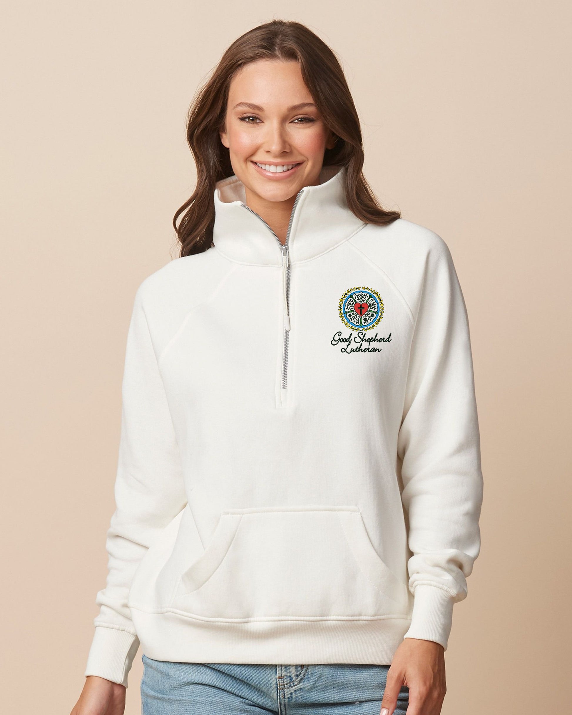 Good Shepherd Lutheran Rose Floral Ladies Boxy Half Zip Fleece