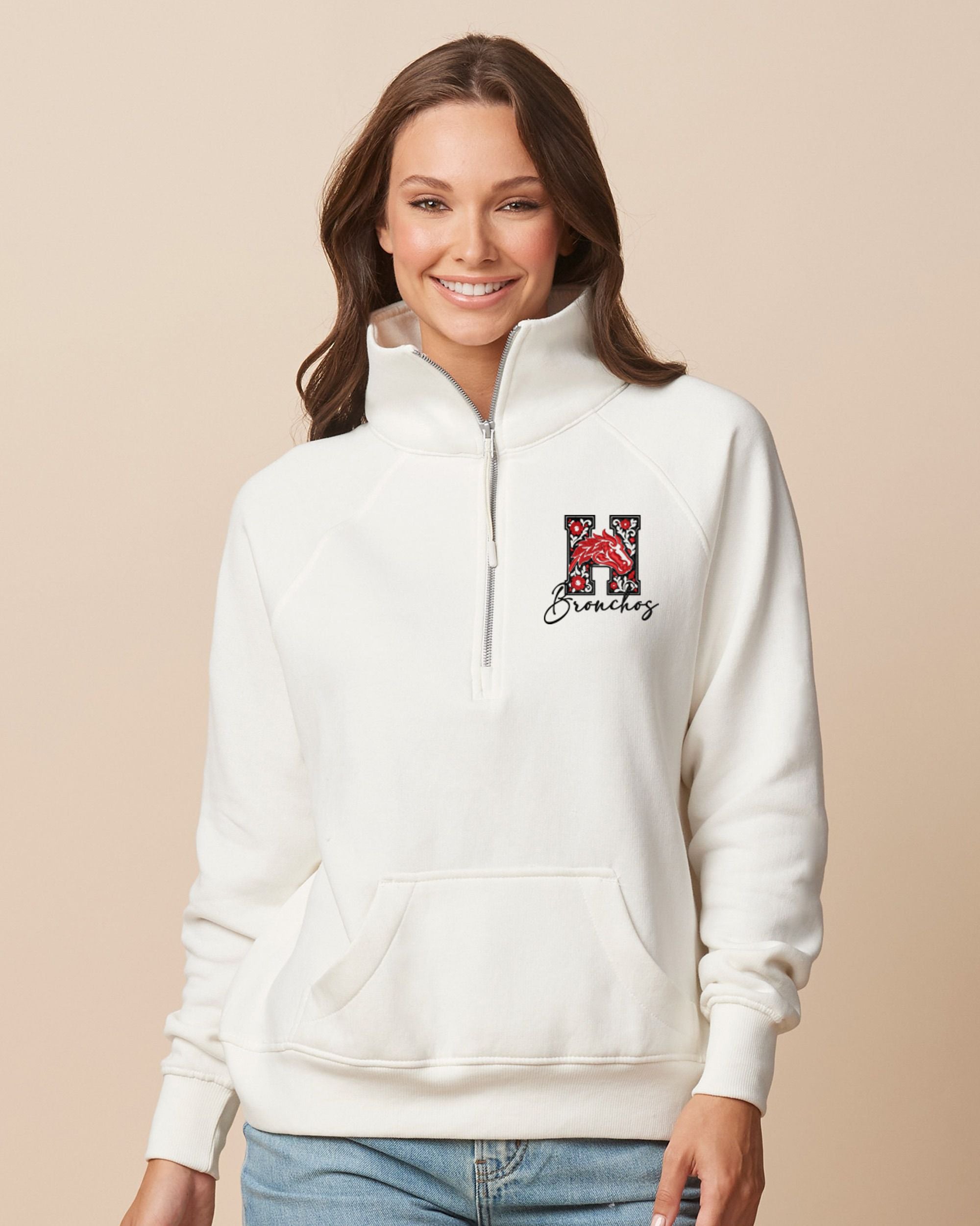 Holly Bronchos Floral Ladies Boxy Half Zip Fleece