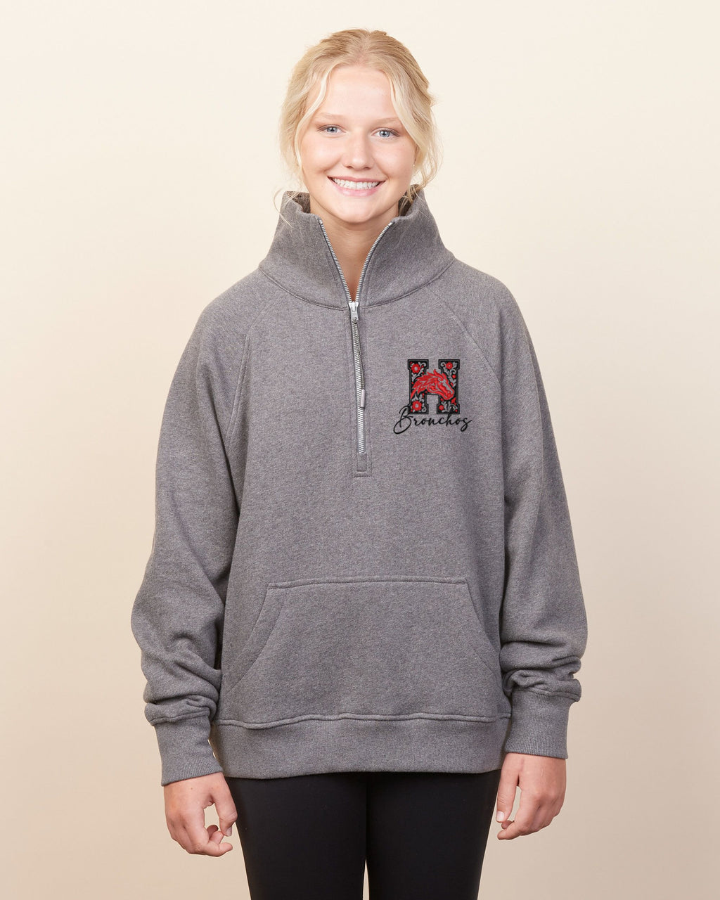 Holly Bronchos Floral Ladies Boxy Half Zip Fleece