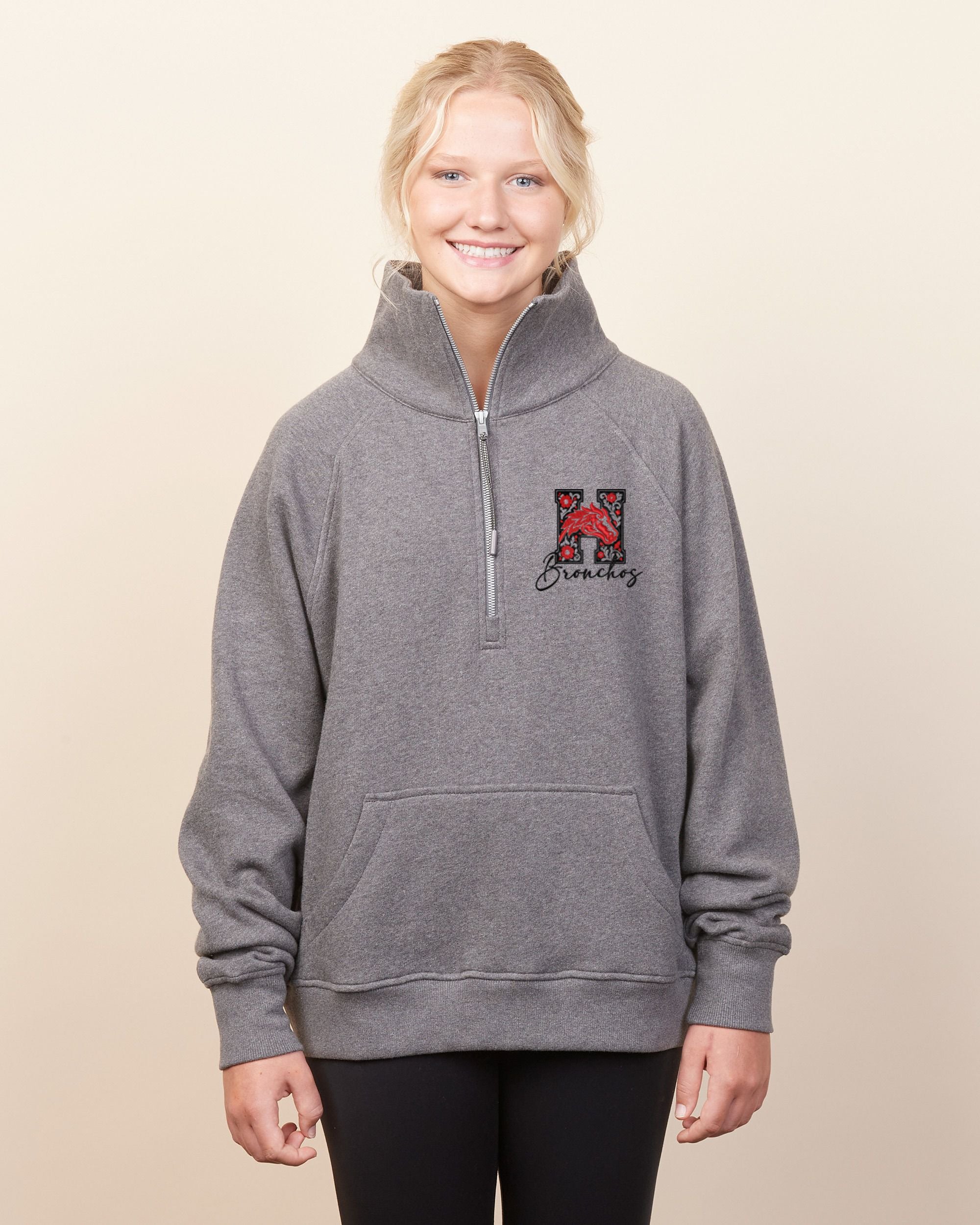 Holly Bronchos Floral Ladies Boxy Half Zip Fleece