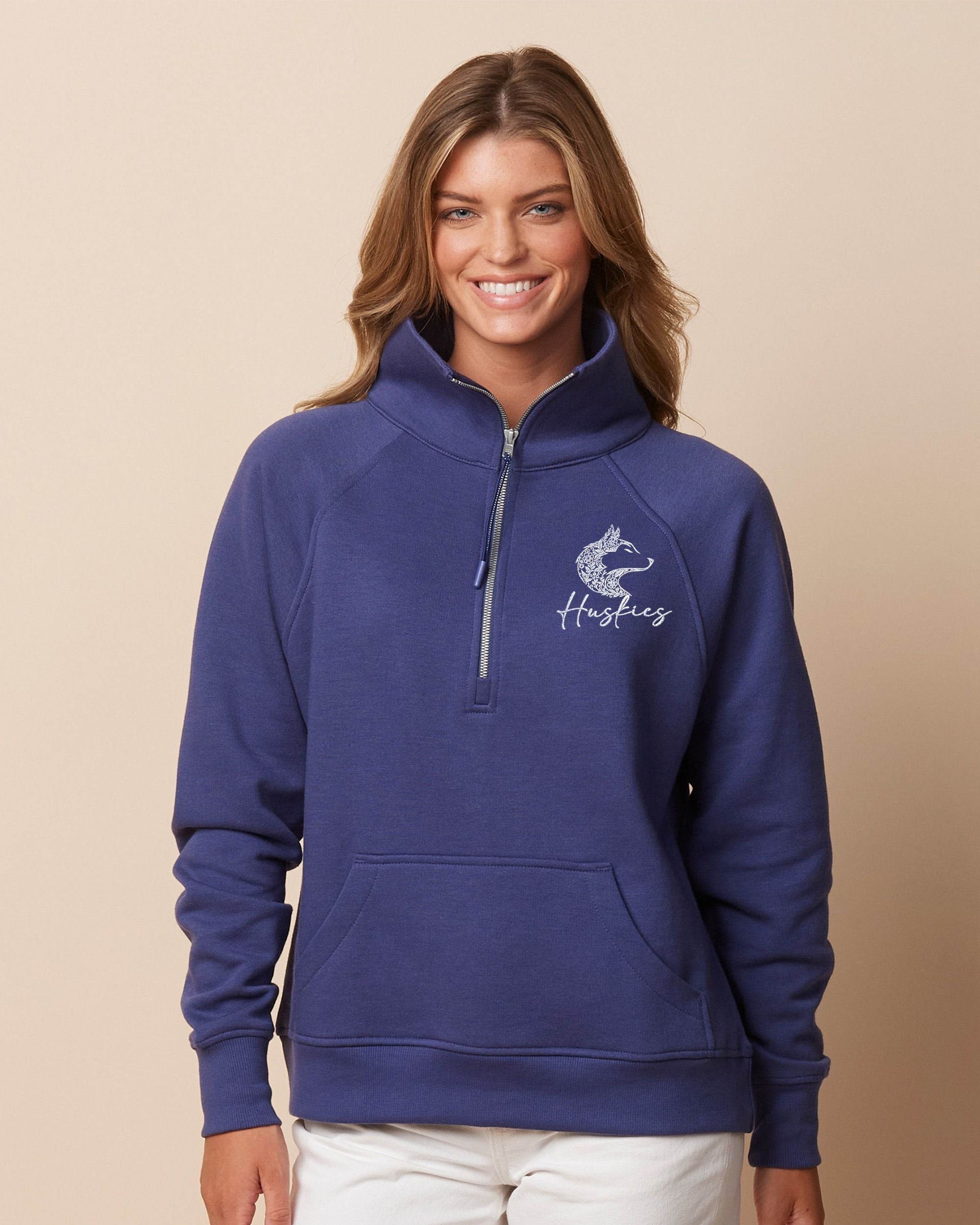 Hemlock Huskies Floral Ladies Boxy Half Zip Fleece
