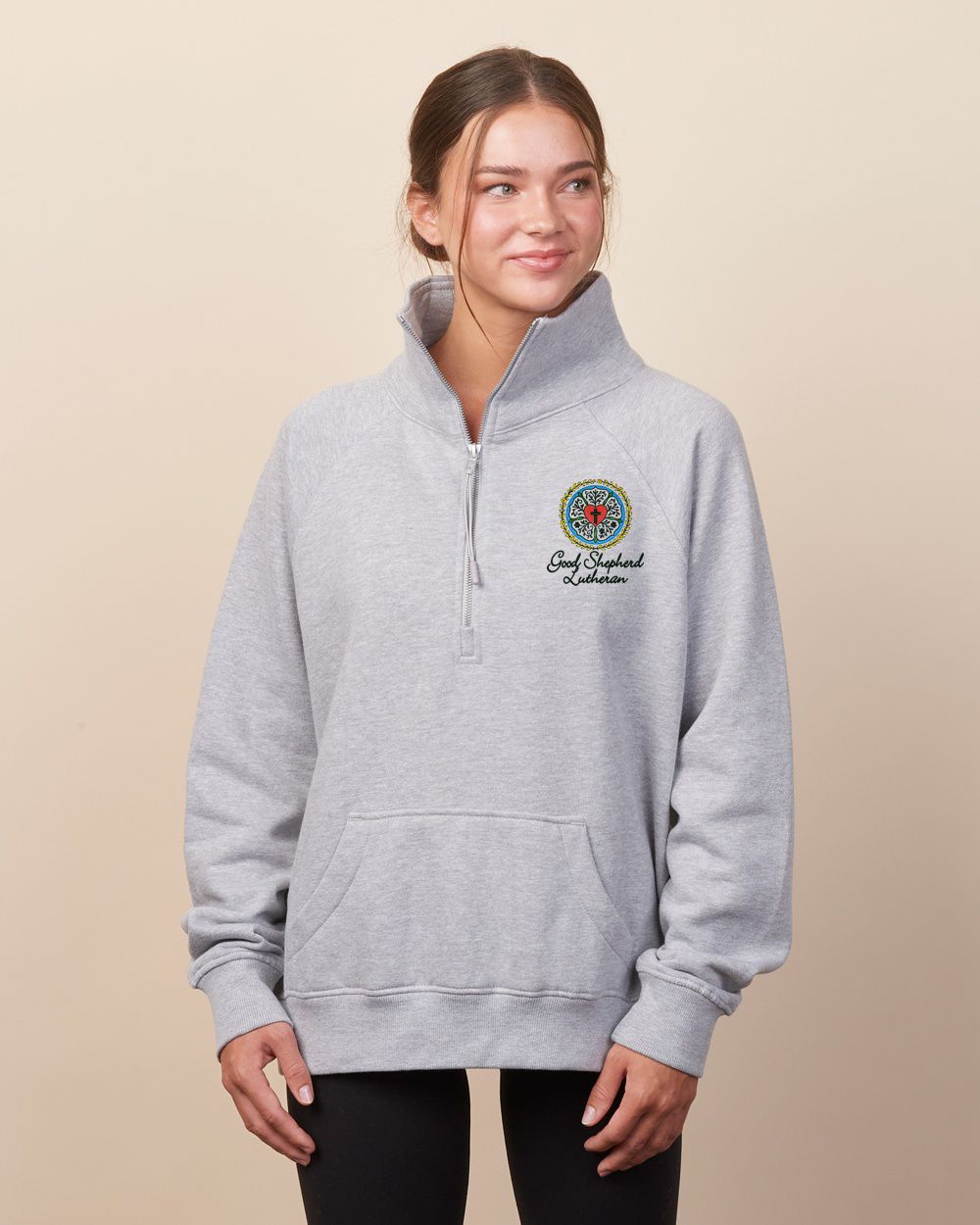 Good Shepherd Lutheran Rose Floral Ladies Boxy Half Zip Fleece