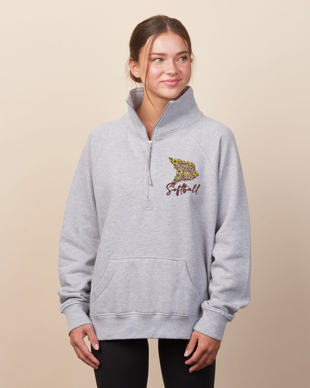 Davison Softball Floral Bird Ladies Boxy Half Zip Fleece