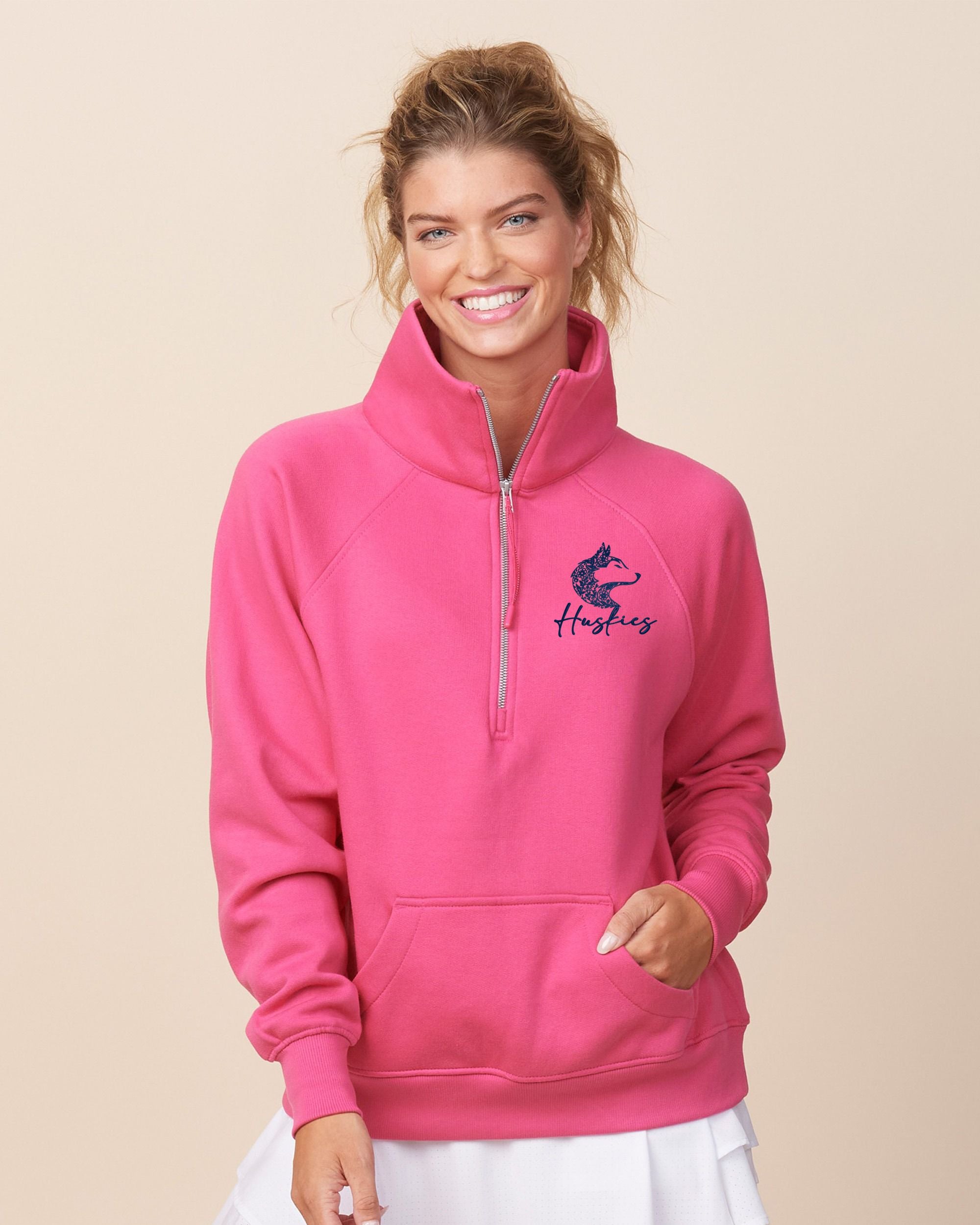 Hemlock Huskies Floral Ladies Boxy Half Zip Fleece