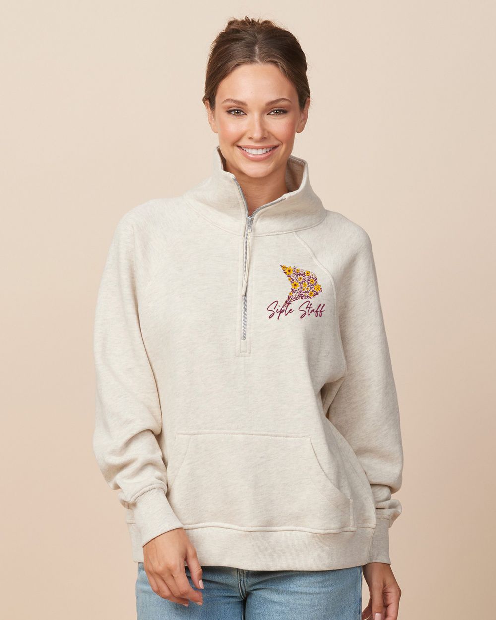Siple Staff Floral Cardinal Ladies Boxy Half Zip Fleece