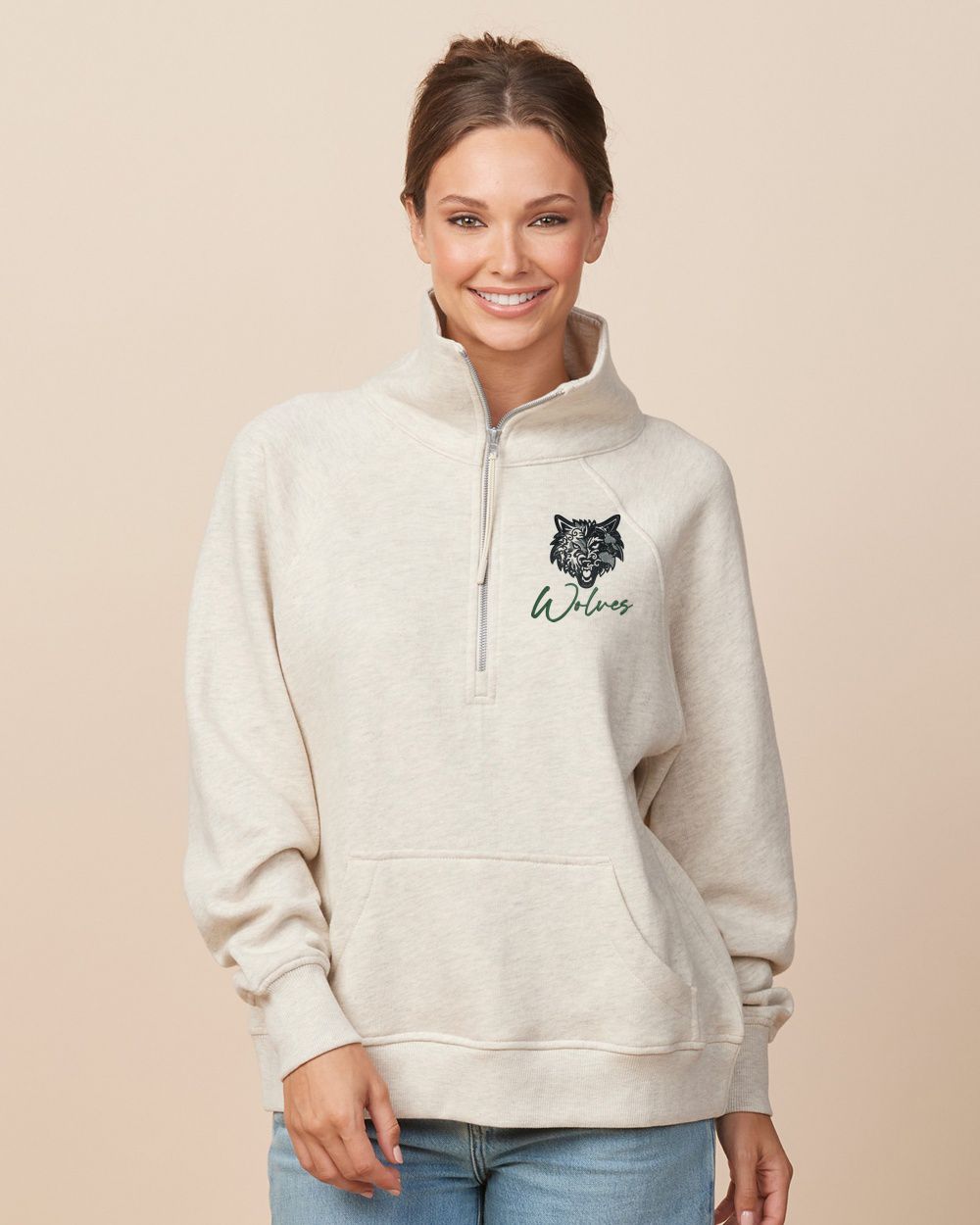 Genesee Wolves Floral Ladies Boxy Half Zip Fleece
