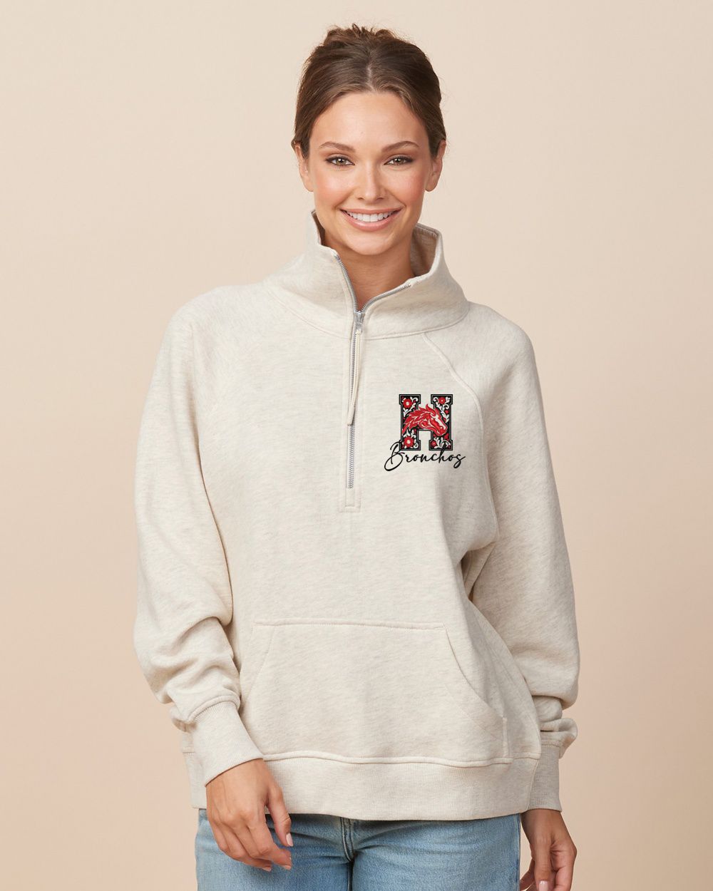 Holly Bronchos Floral Ladies Boxy Half Zip Fleece