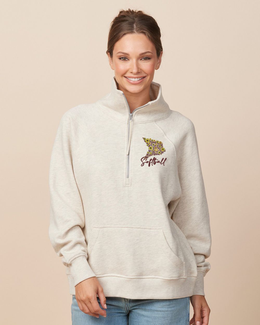 Davison Softball Floral Bird Ladies Boxy Half Zip Fleece