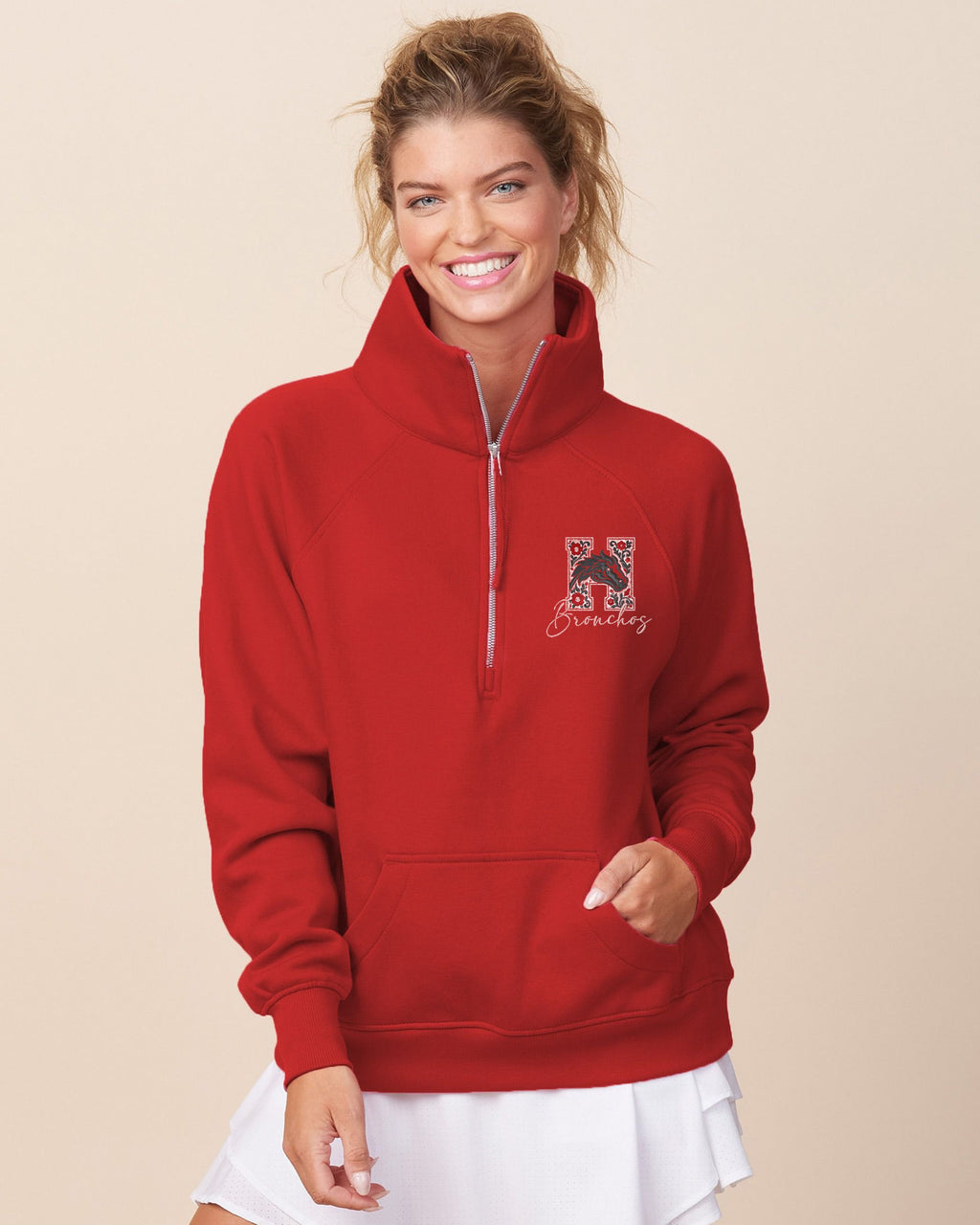 Holly Bronchos Floral Ladies Boxy Half Zip Fleece