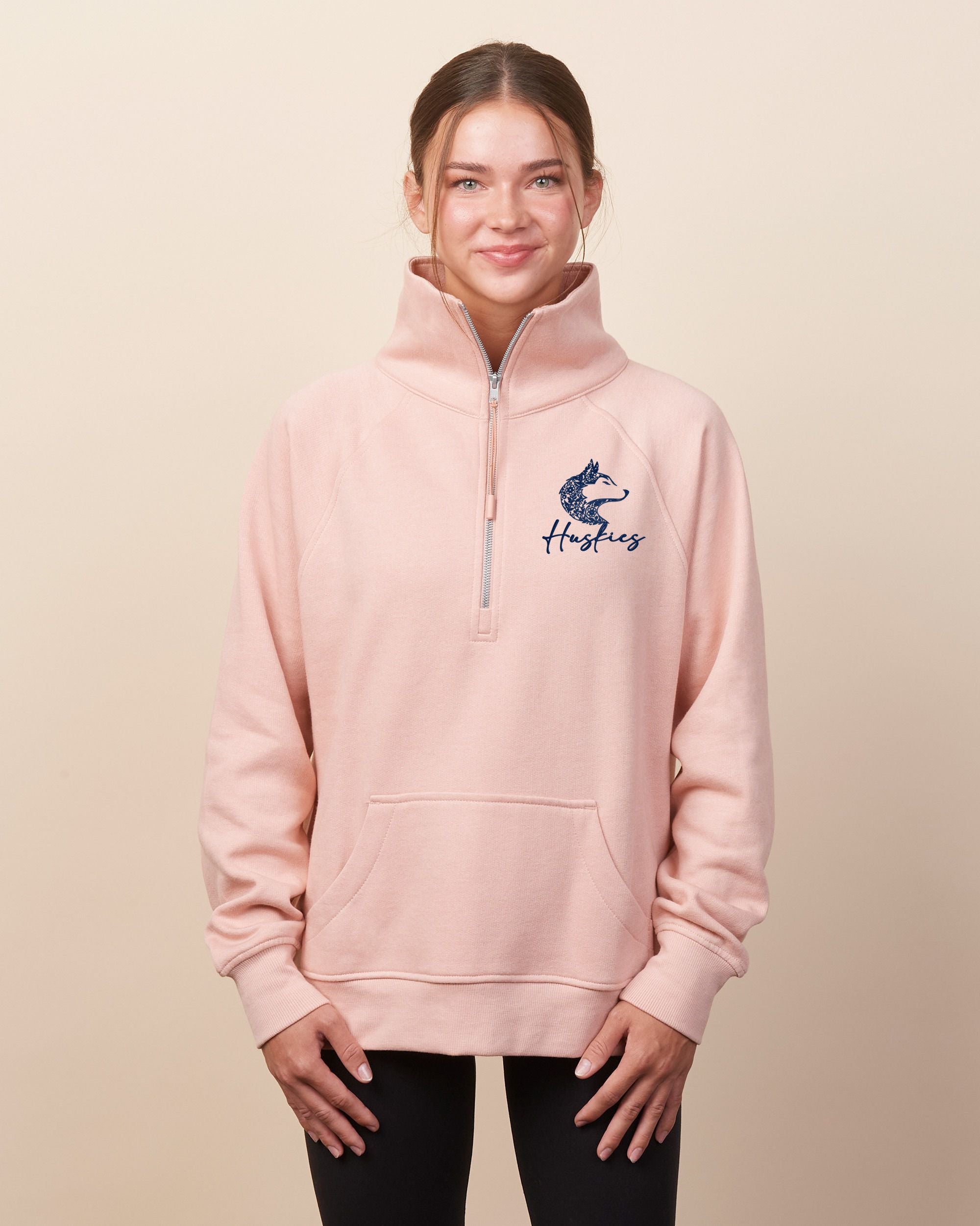 Hemlock Huskies Floral Ladies Boxy Half Zip Fleece