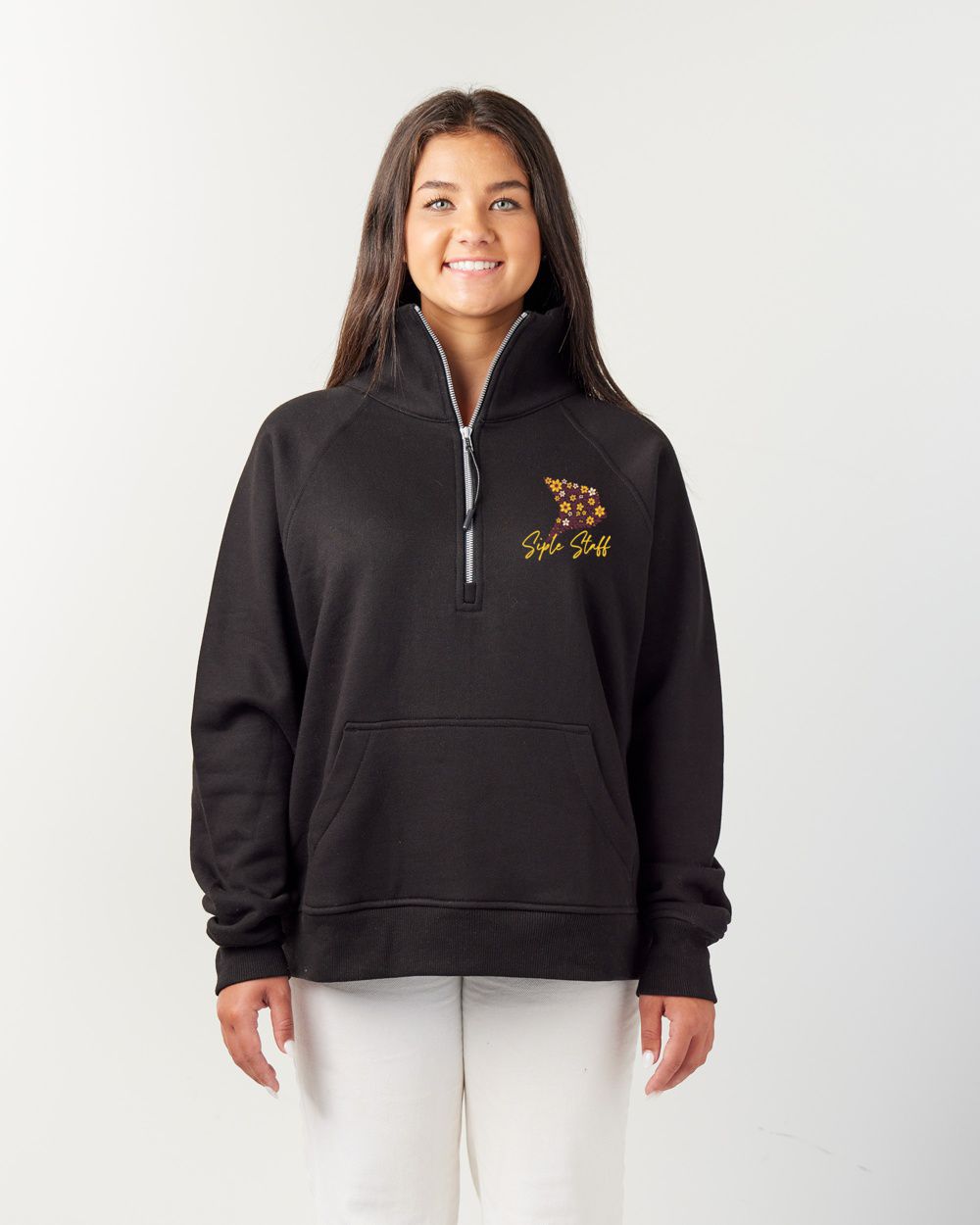 Siple Staff Floral Cardinal Ladies Boxy Half Zip Fleece