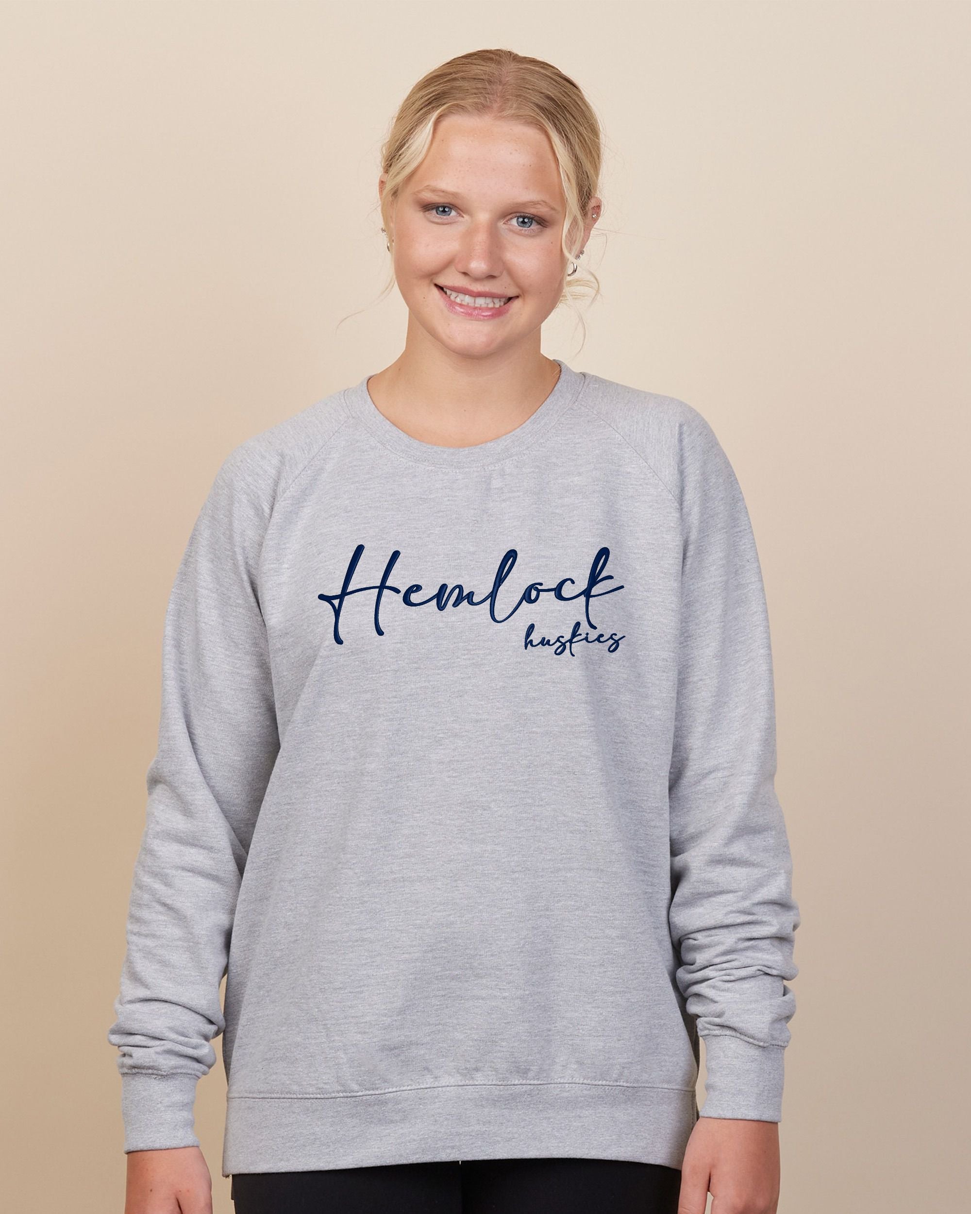 Hemlock Huskies Script Ladies Midweight Pullover Crew