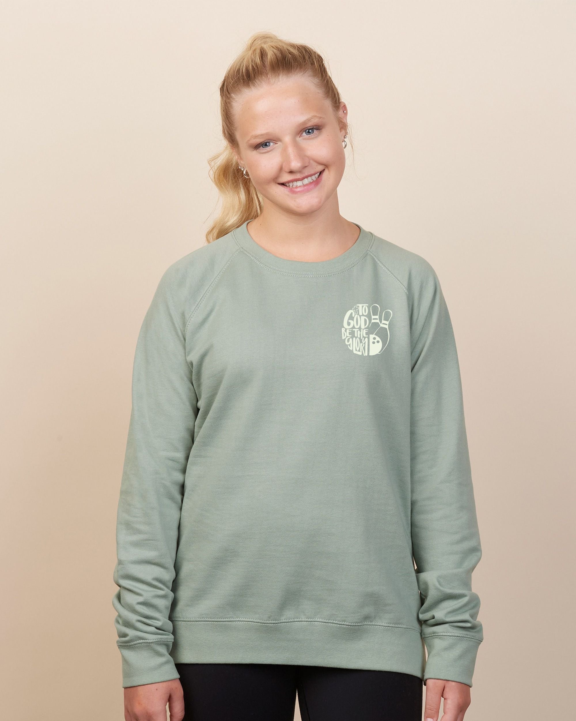 To God Be The Glory Bowling Ladies Midweight Pullover Crew