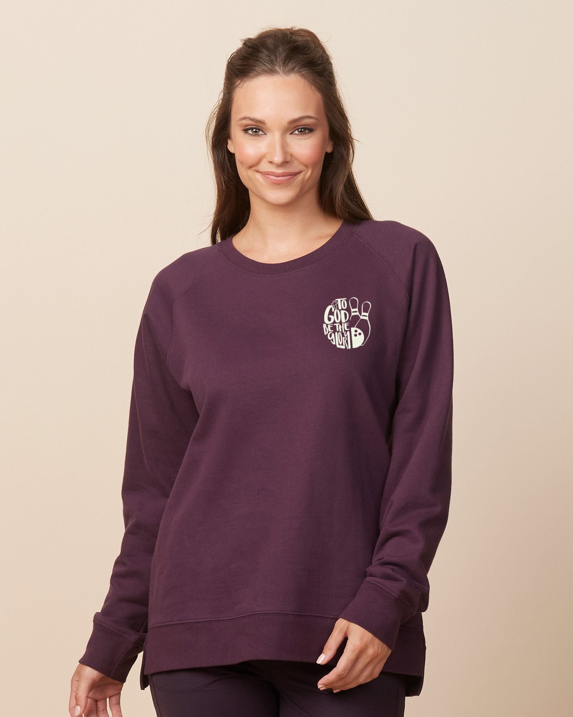 To God Be The Glory Bowling Ladies Midweight Pullover Crew