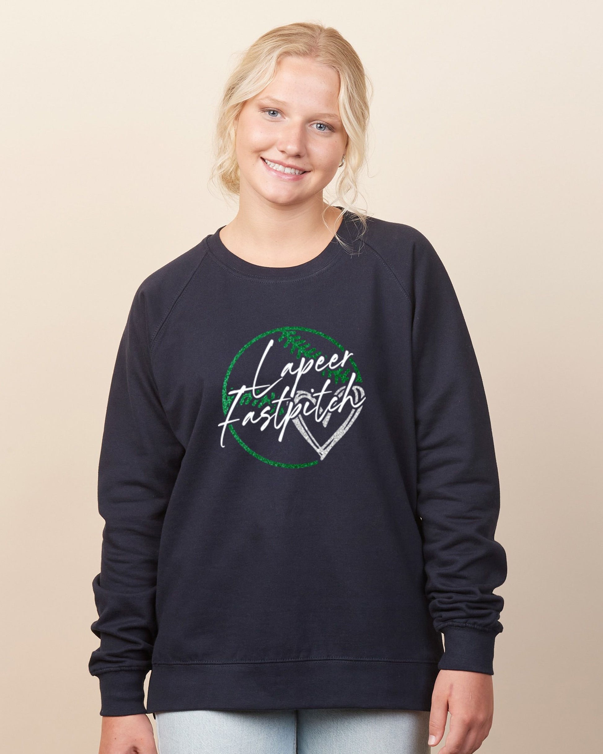 Lapeer Fastpitch Glitter Ladies Midweight Pullover Crew