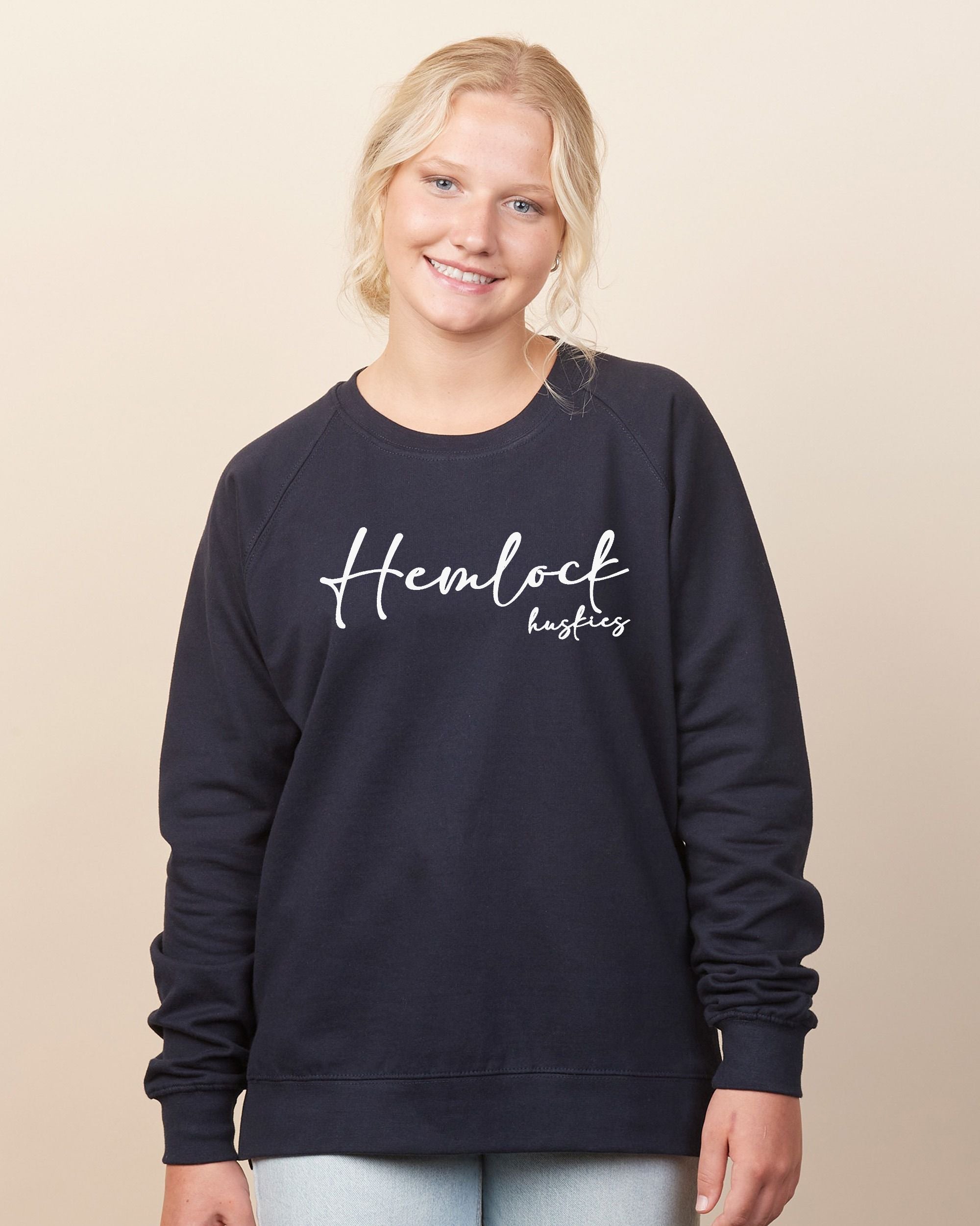 Hemlock Huskies Script Ladies Midweight Pullover Crew