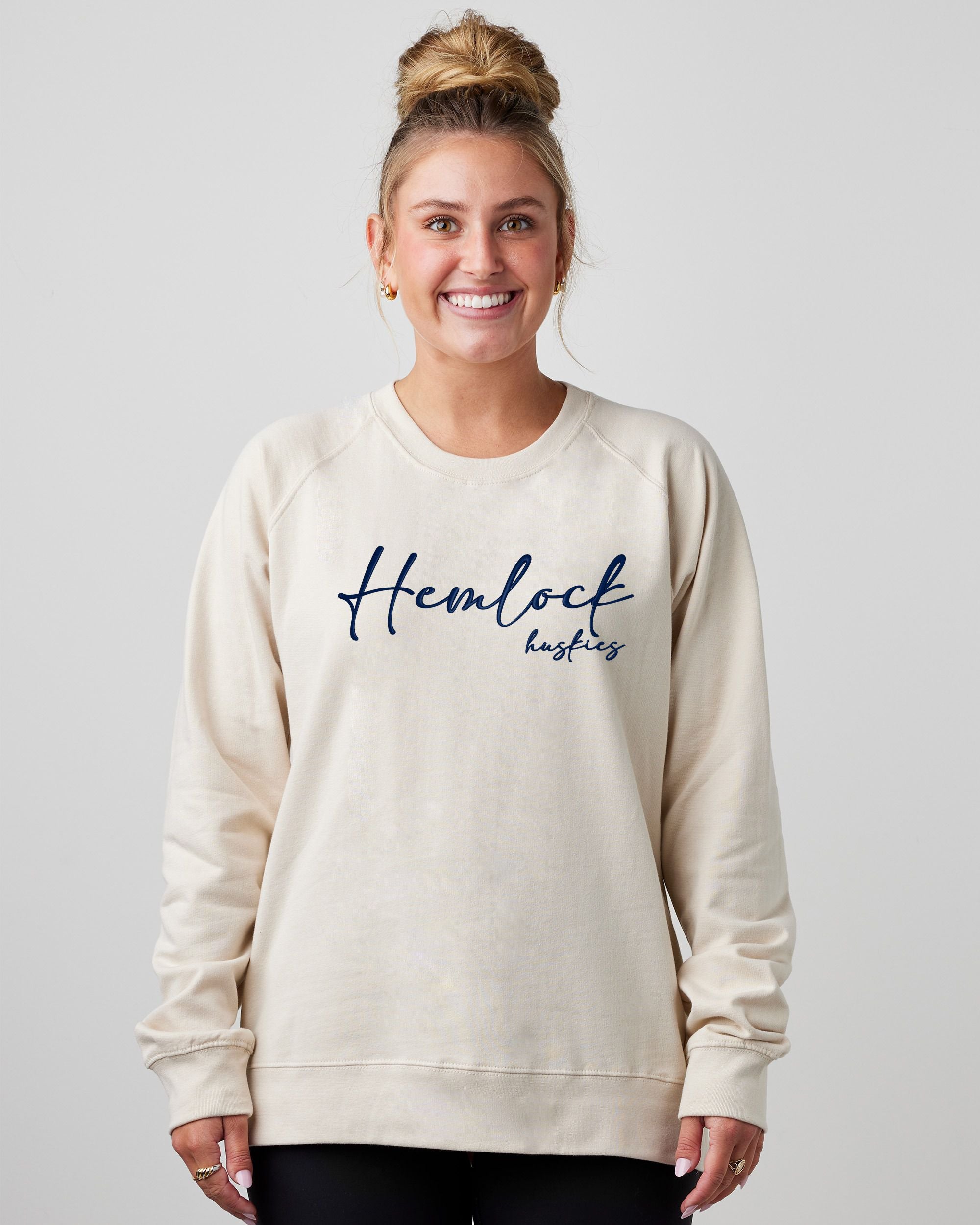 Hemlock Huskies Script Ladies Midweight Pullover Crew