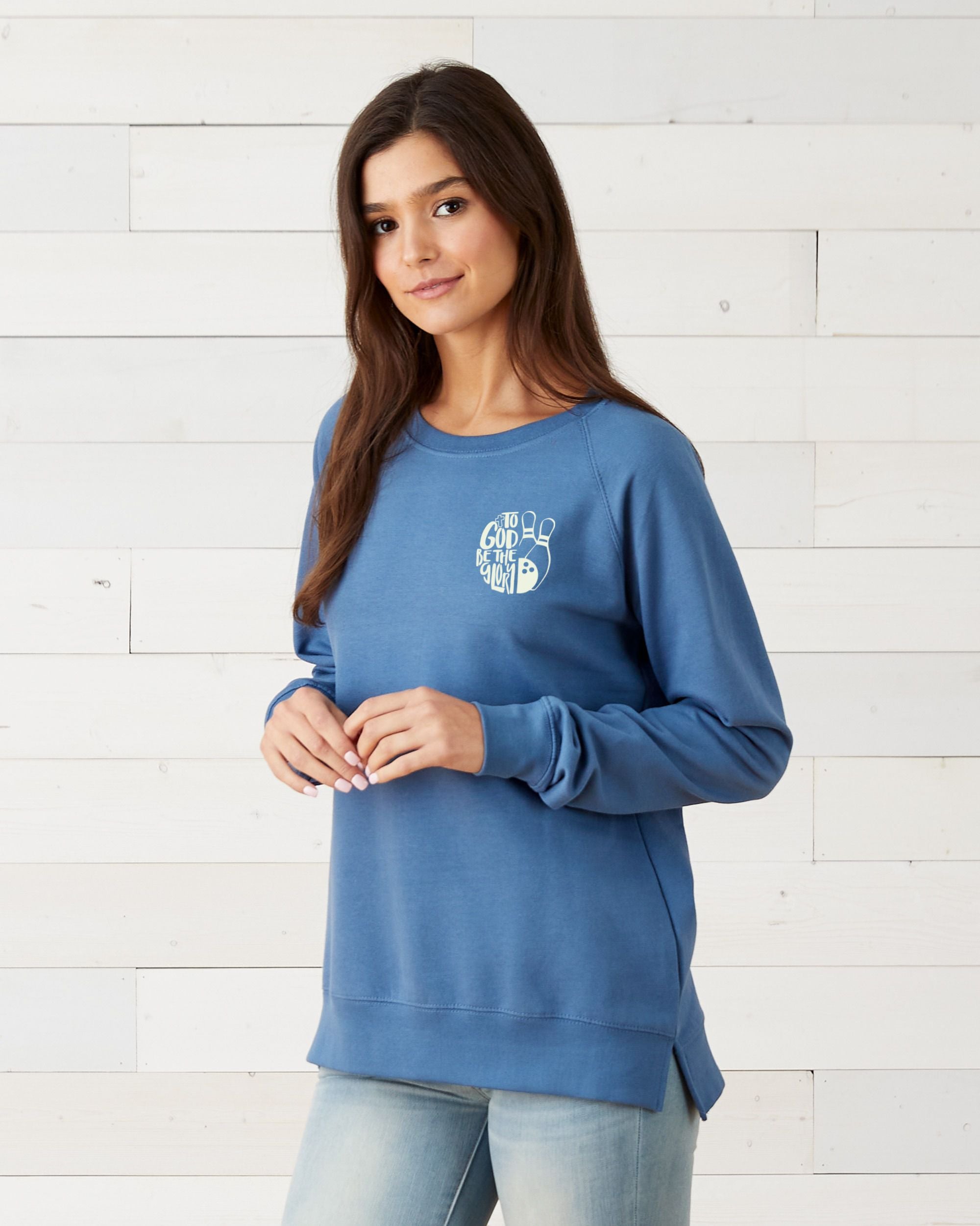 To God Be The Glory Bowling Ladies Midweight Pullover Crew