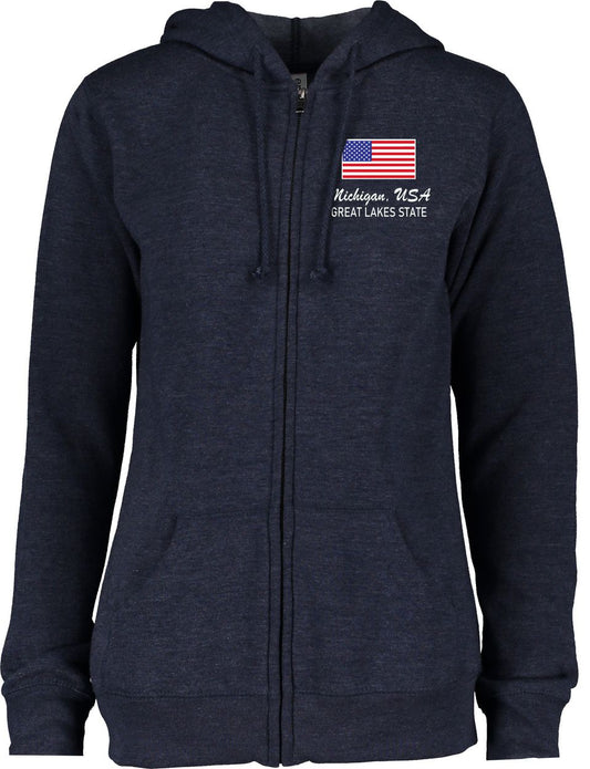 Michigan USA Ladies Classic Fleece Full Zip Hood