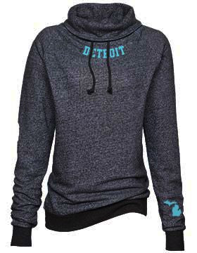 Detroit Michigan (Blue Text) Ladies Mock Twist Funnel Neck Pullover