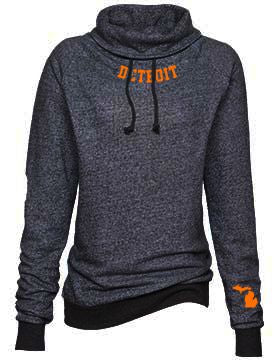 Detroit Michigan (Orange Text) Ladies Mock Twist Funnel Neck Pullover