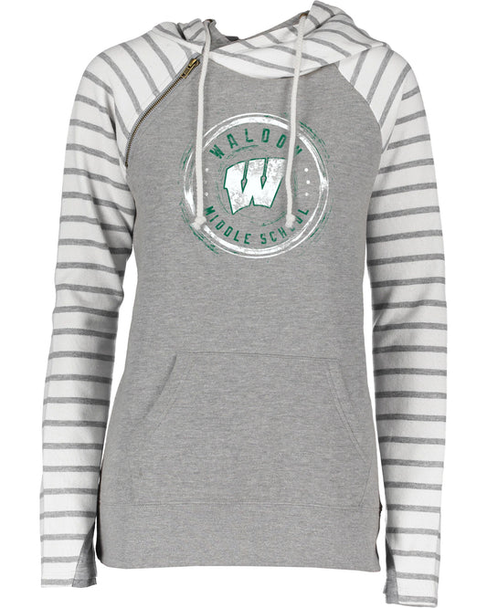 Waldon Middle School Ladies Stripe Double Hood Pullover