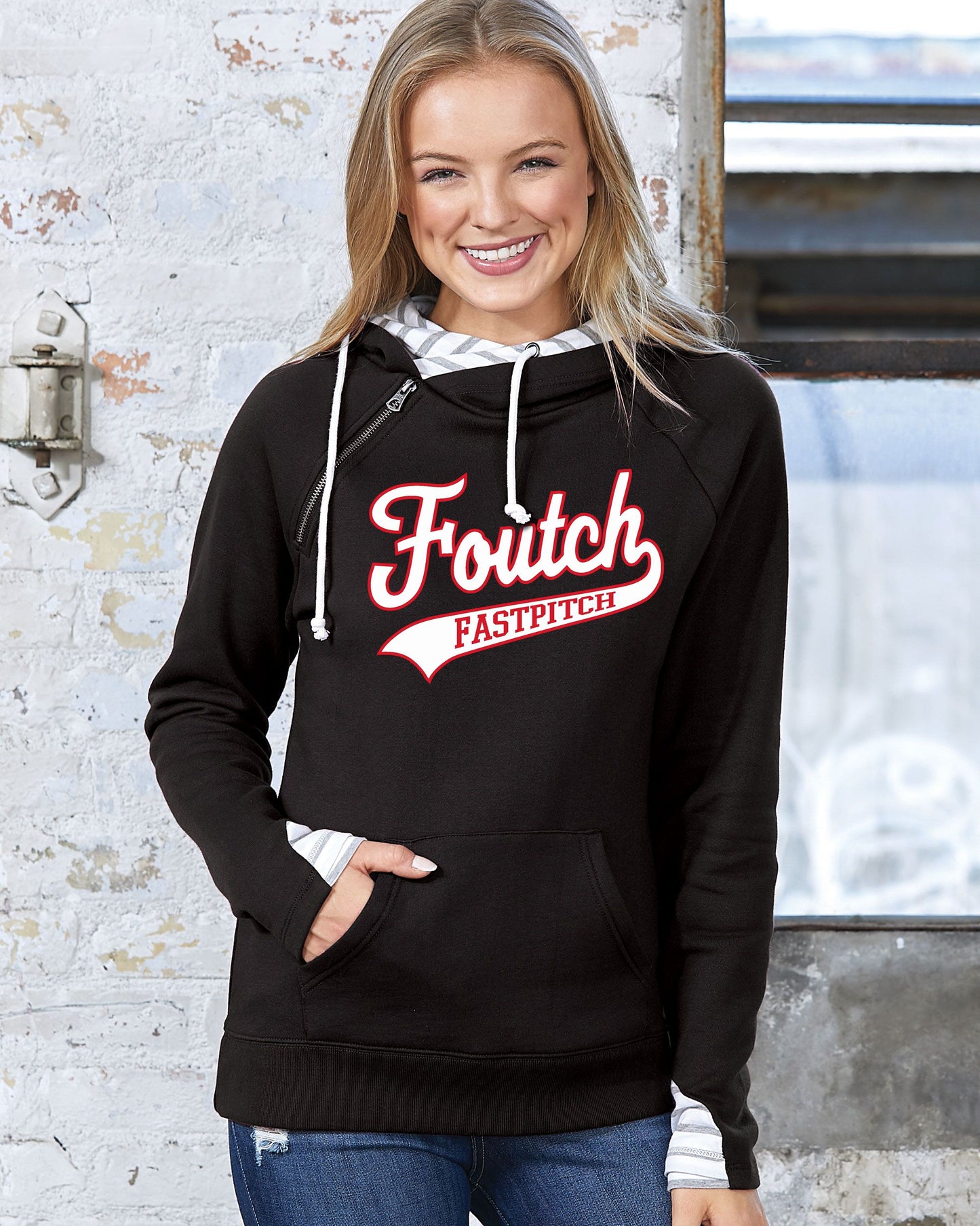 Foutch Fastpitch Ladies Stripe Double Hood Pullover