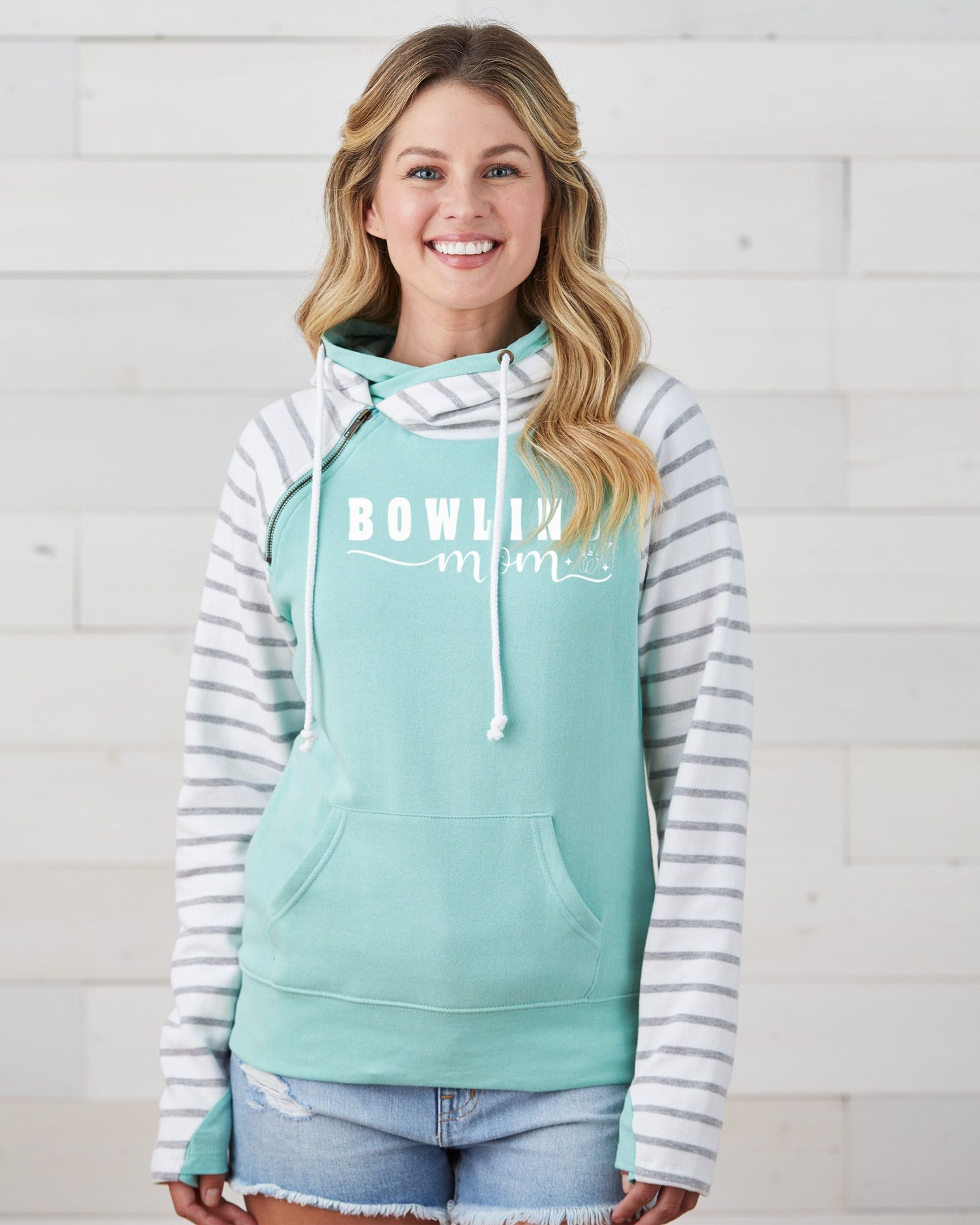 Bowling Mom Ladies Stripe Double Hood Pullover