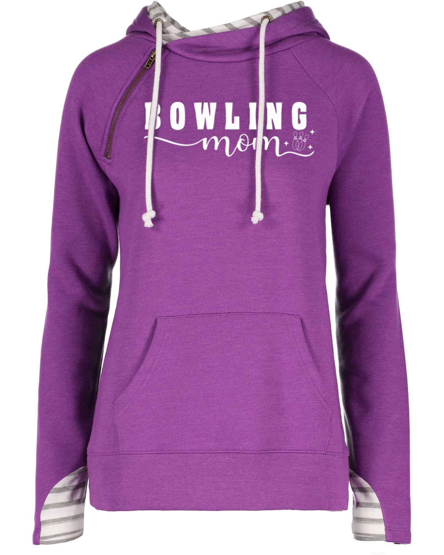 Bowling Mom Ladies Stripe Double Hood Pullover