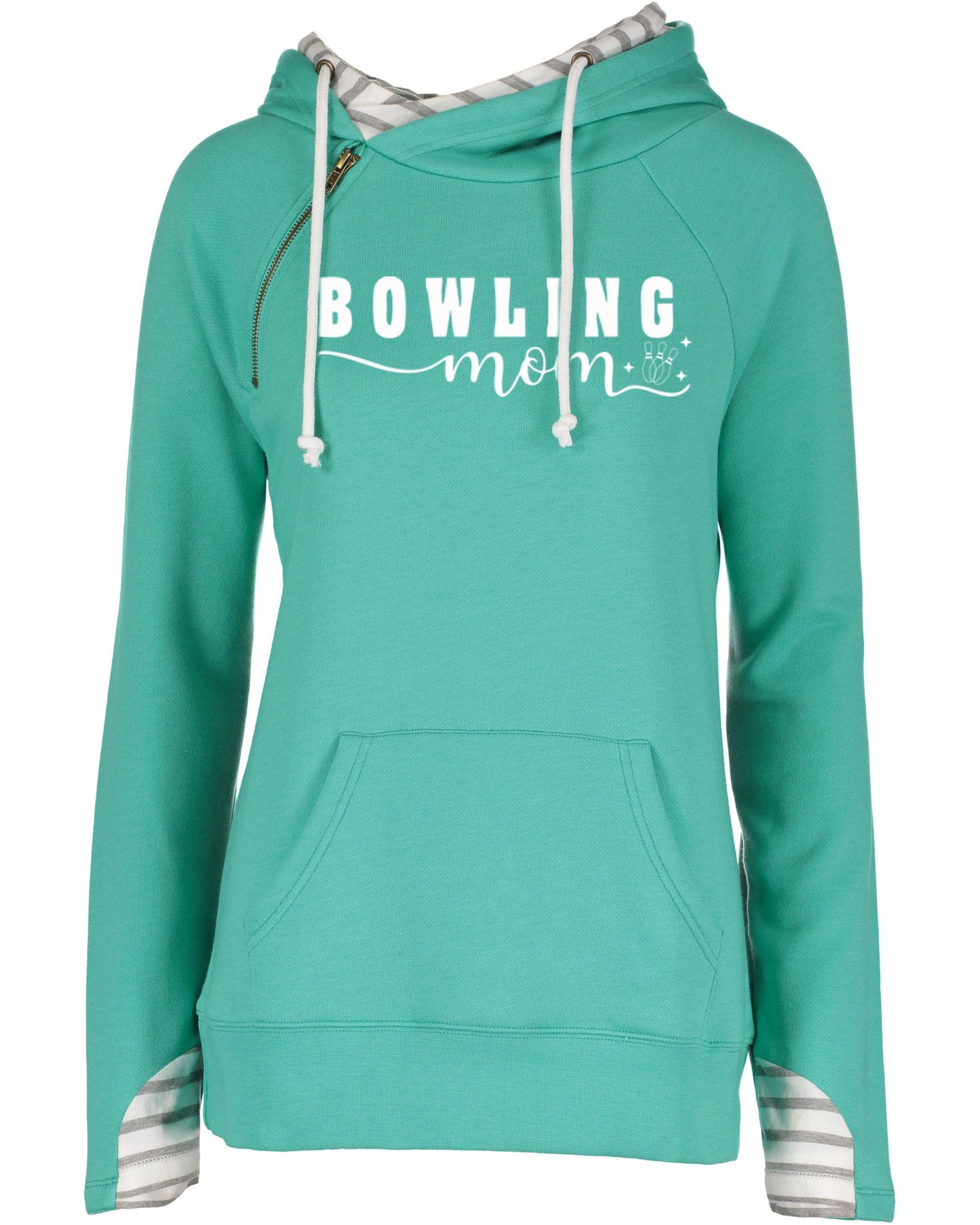 Bowling Mom Ladies Stripe Double Hood Pullover