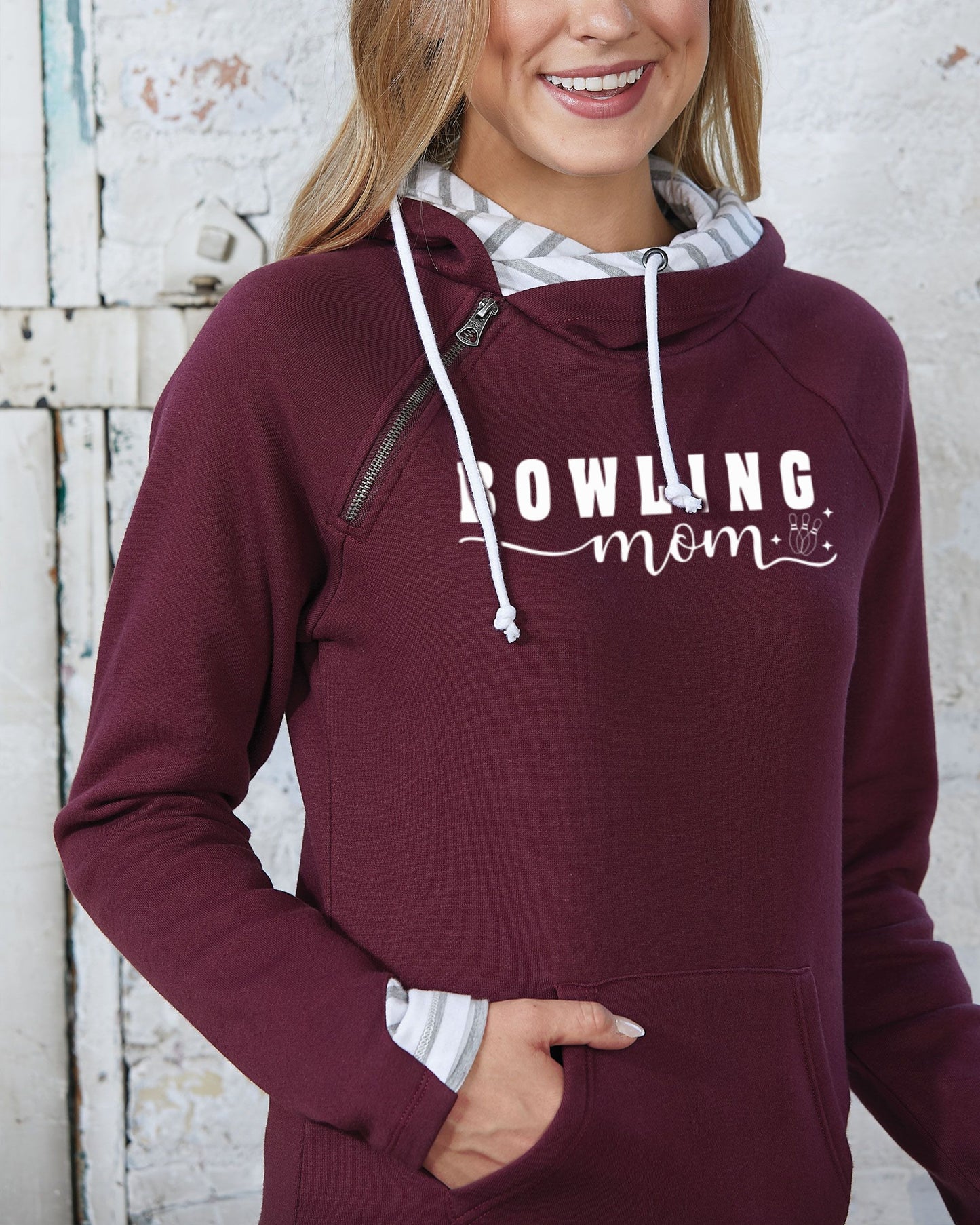 Bowling Mom Ladies Stripe Double Hood Pullover