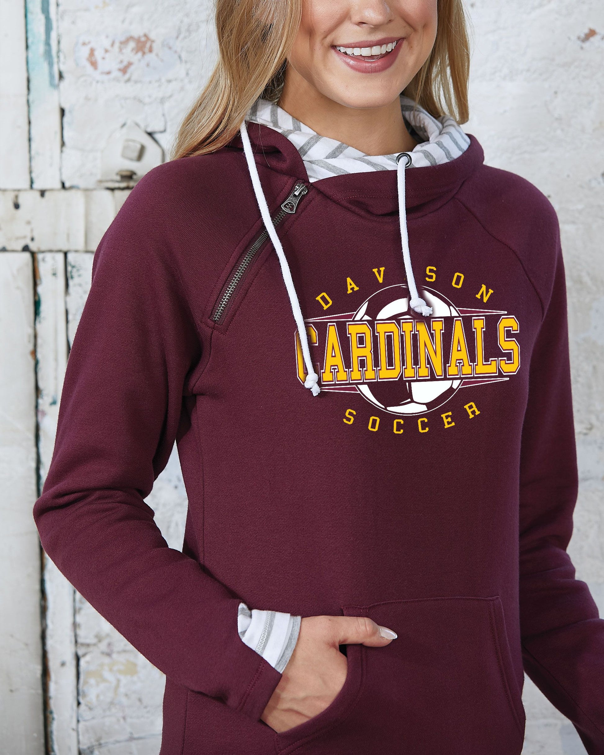 Davison Soccer Ladies Stripe Double Hood Pullover