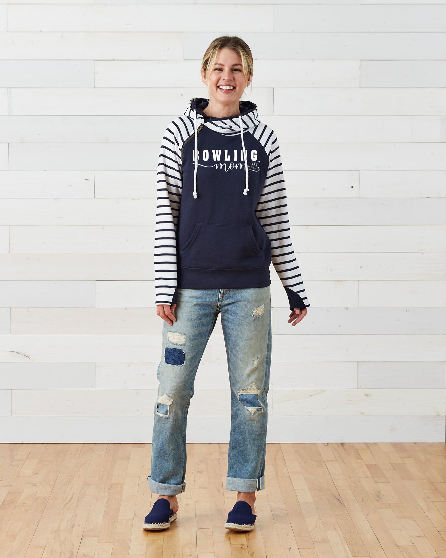 Bowling Mom Ladies Stripe Double Hood Pullover