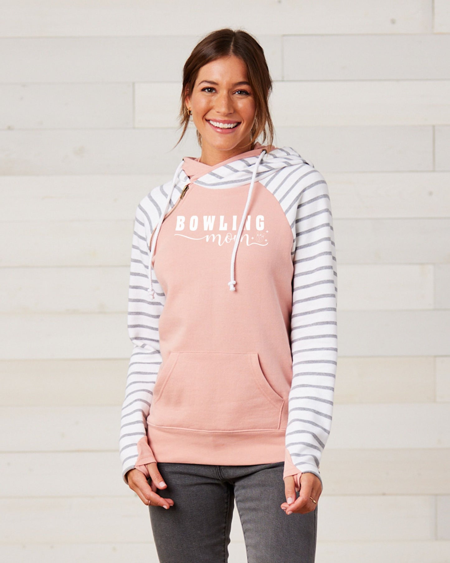 Bowling Mom Ladies Stripe Double Hood Pullover