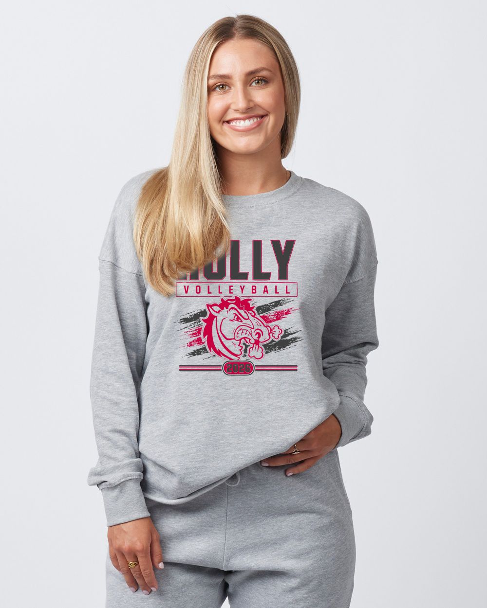 Holly Volleyball Ladies Drop Shoulder Beach Fleece Crew