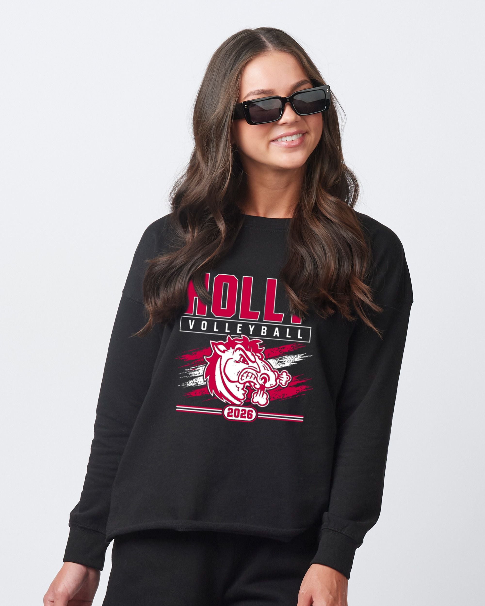 Holly Volleyball Ladies Drop Shoulder Beach Fleece Crew