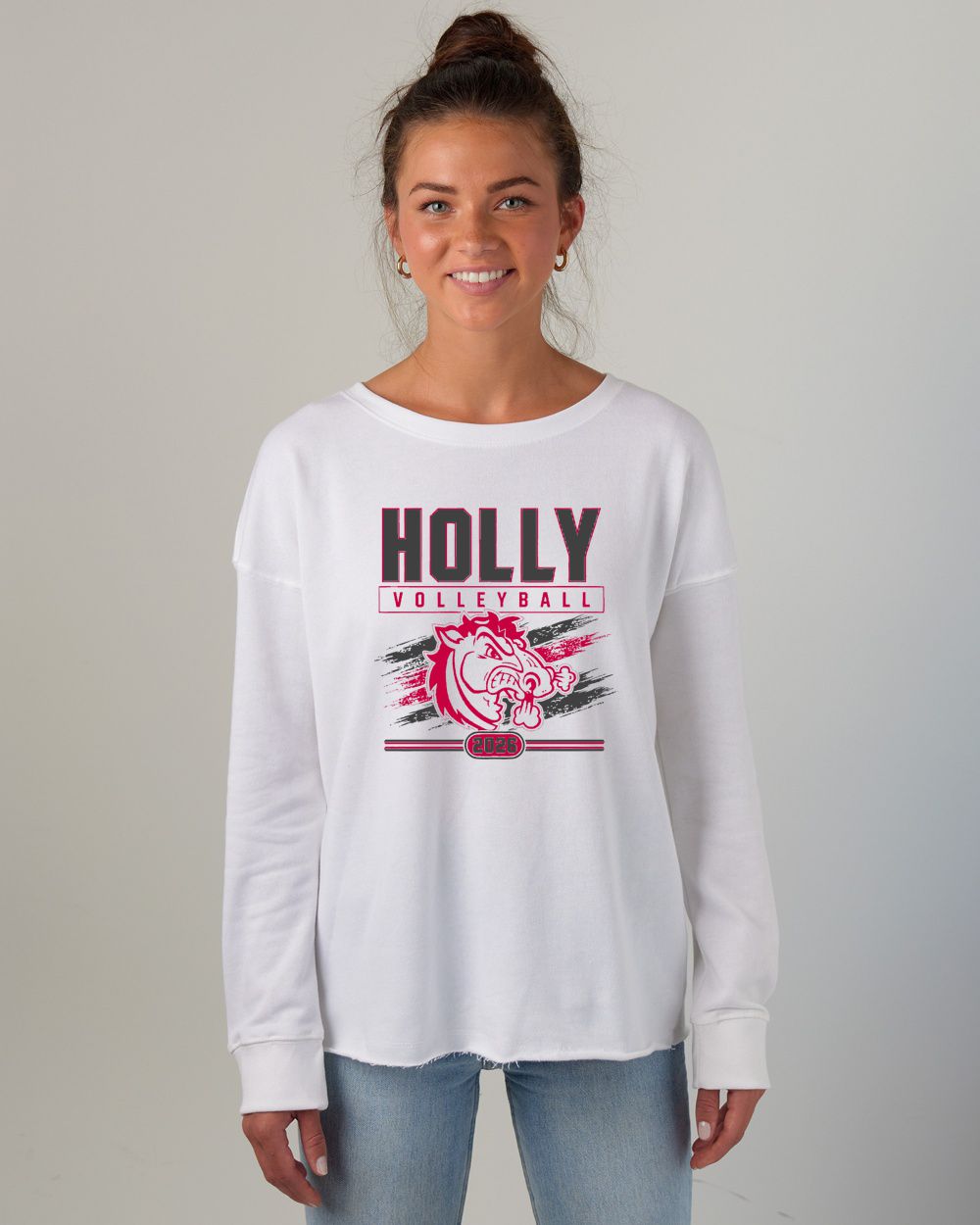 Holly Volleyball Ladies Drop Shoulder Beach Fleece Crew