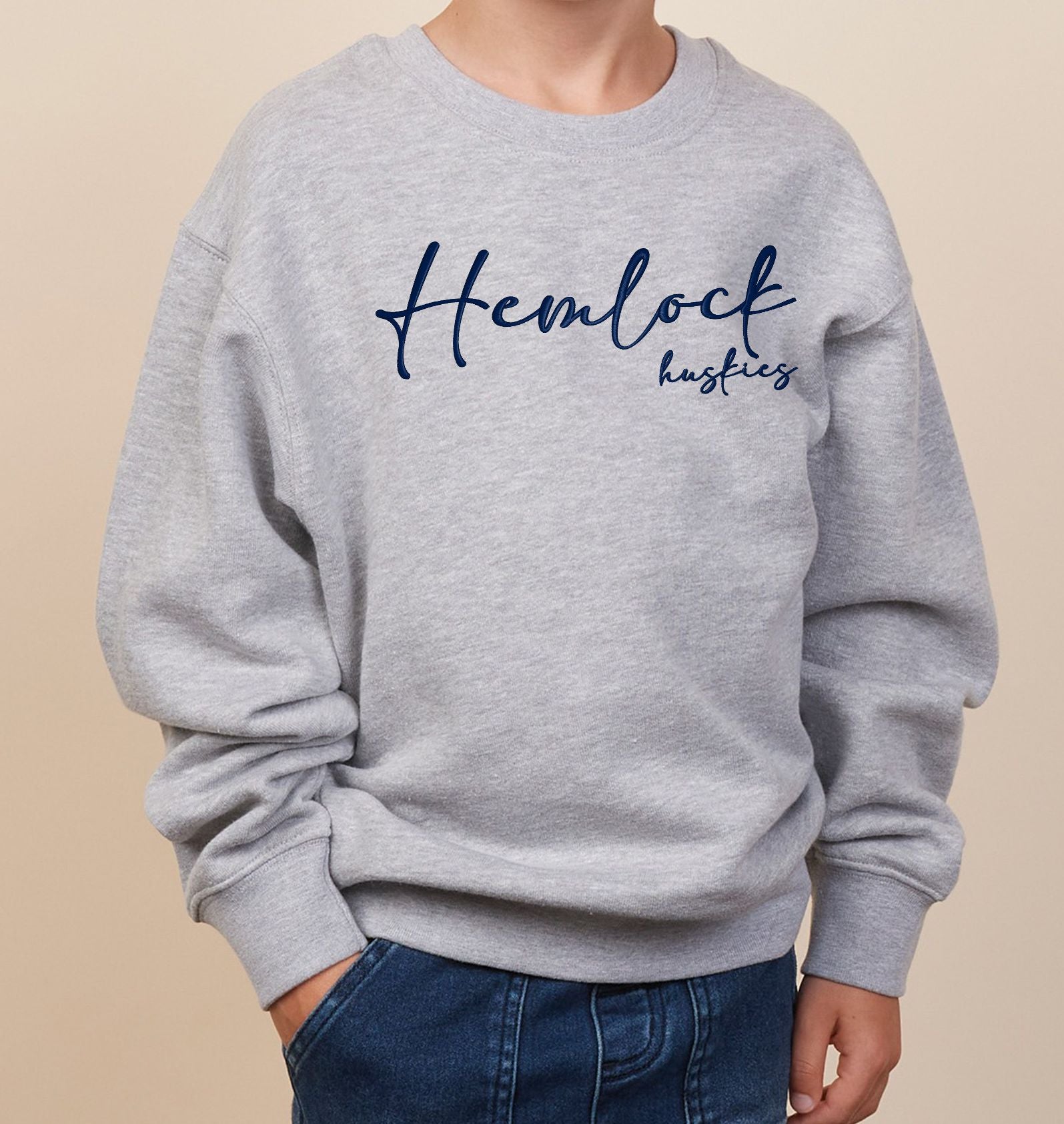 Hemlock Huskies Script Youth Fleece Crew