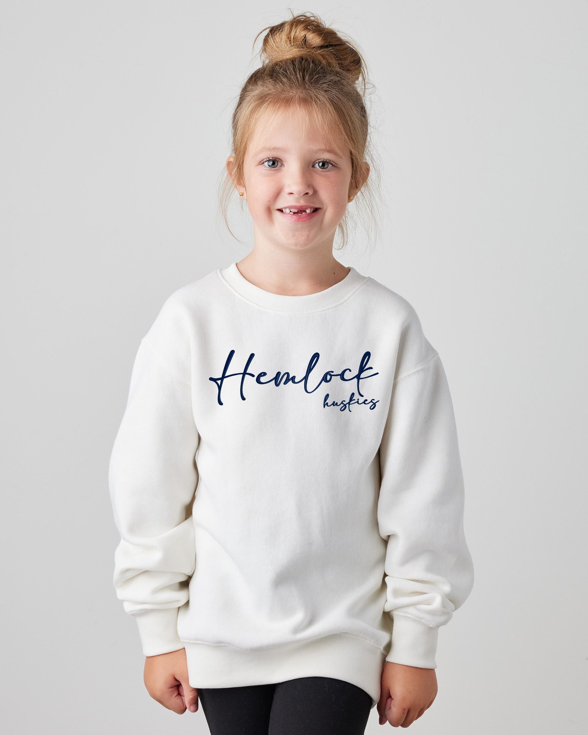 Hemlock Huskies Script Youth Fleece Crew