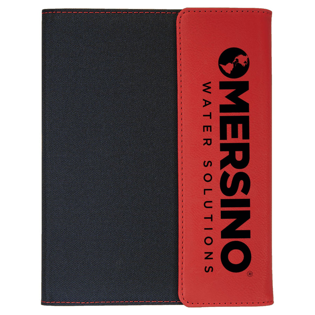 Mersino 7" x 9" Red Leatherette / Black Canvas Portfolio with Notepad