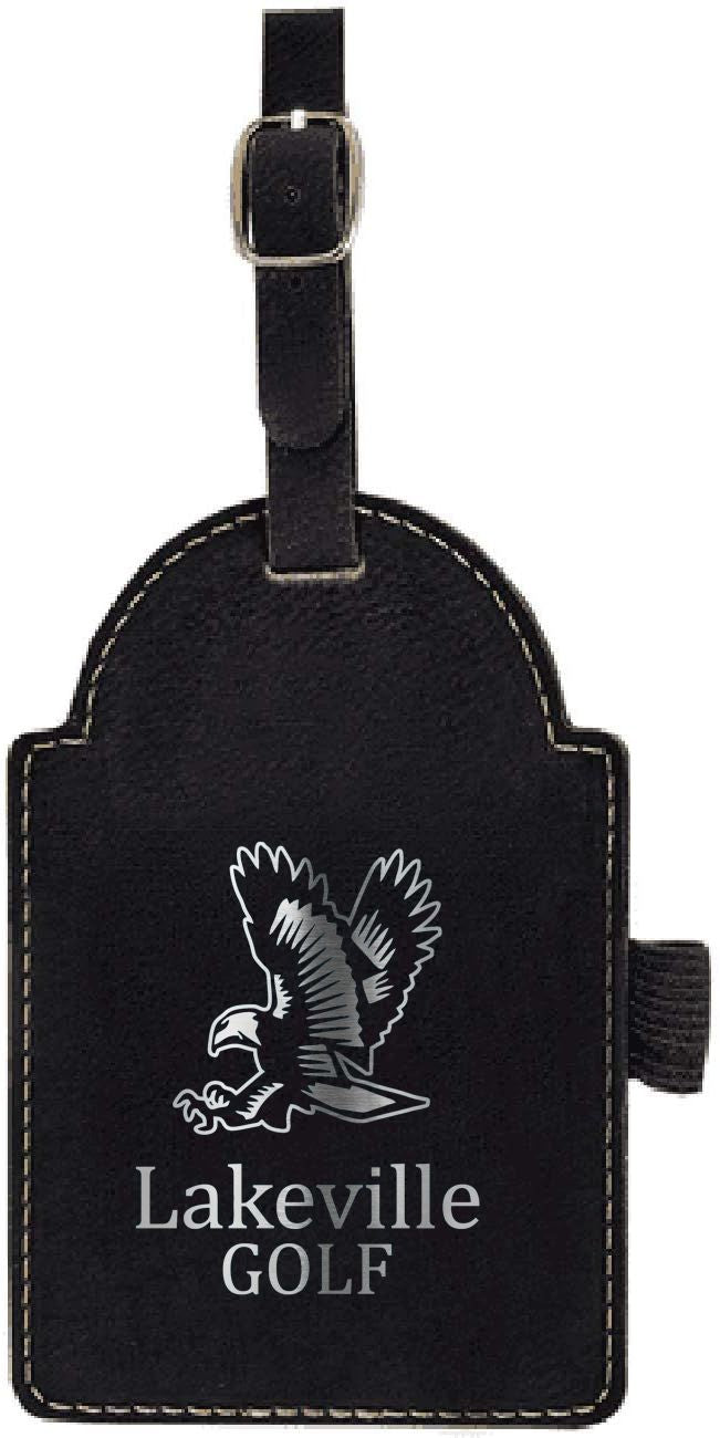Lakeville Golf Custom Black/Silver Laserable Leatherette Golf Bag Tag with 3 Wooden Tees