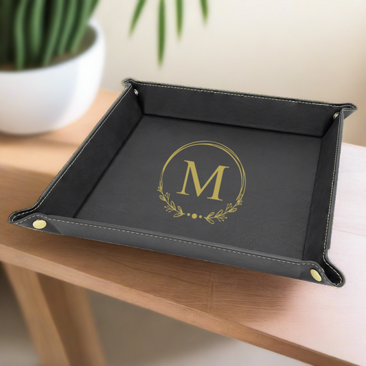 Initial Faux Leather Snap Up Tray 6x6